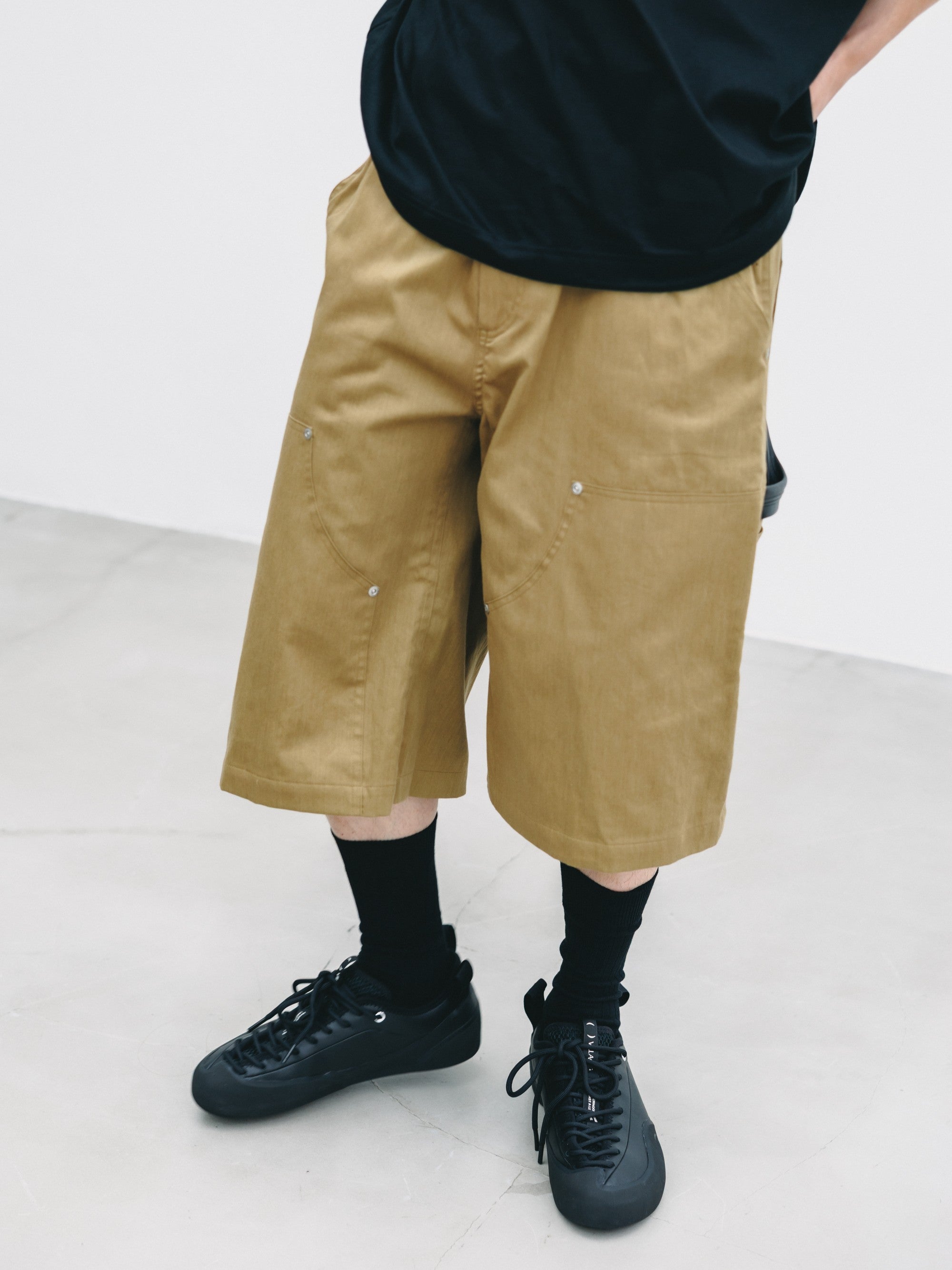 【7.4 SAT 20:00- IN STOCK】VINTAGE EFFECT DOUBLE KNEE WORKER BAGGY HALF PANTS (BEIGE)