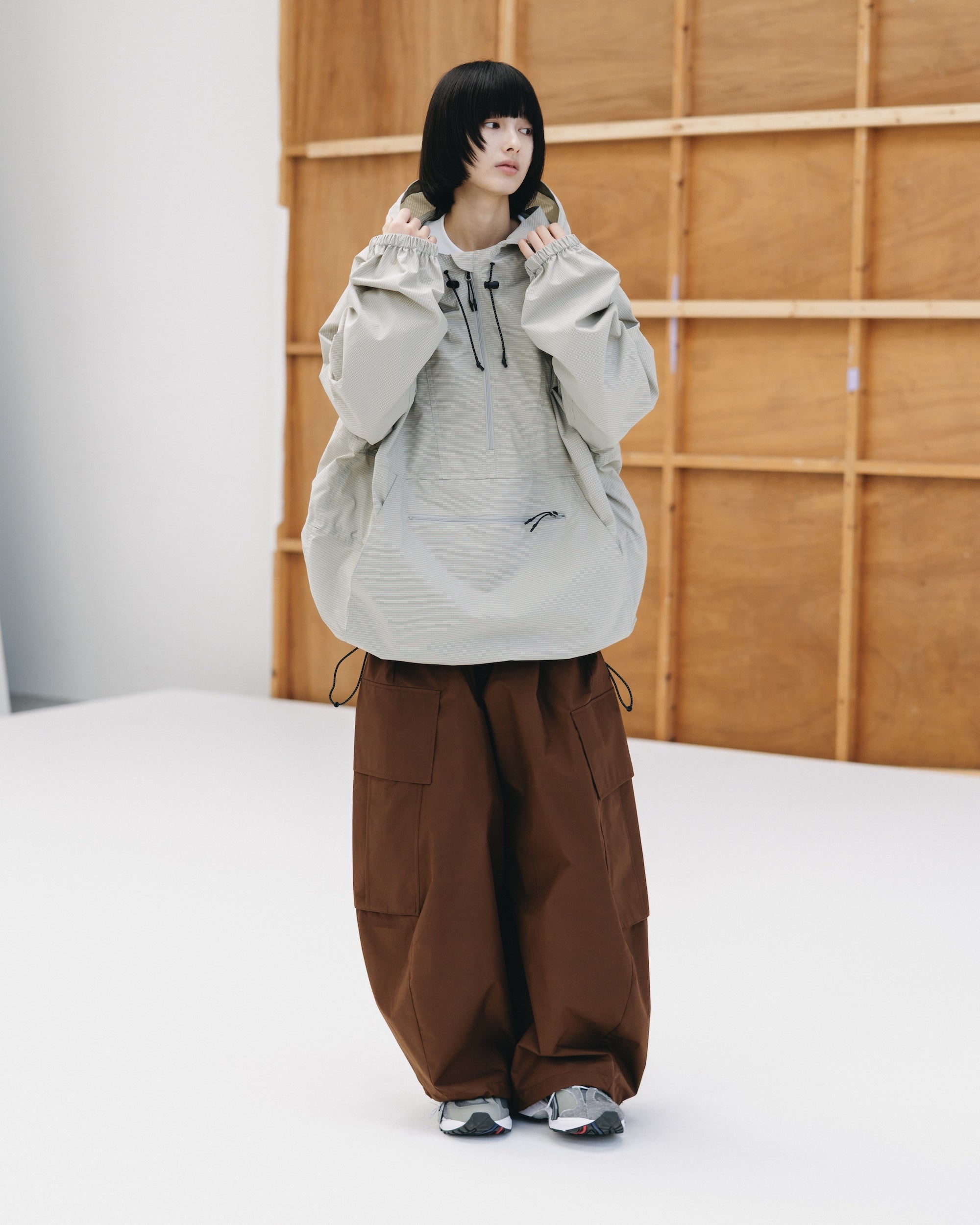 PACKABLE CITY ANORAK PARKA  (BEIGE(MINI GRAPH CHECK))