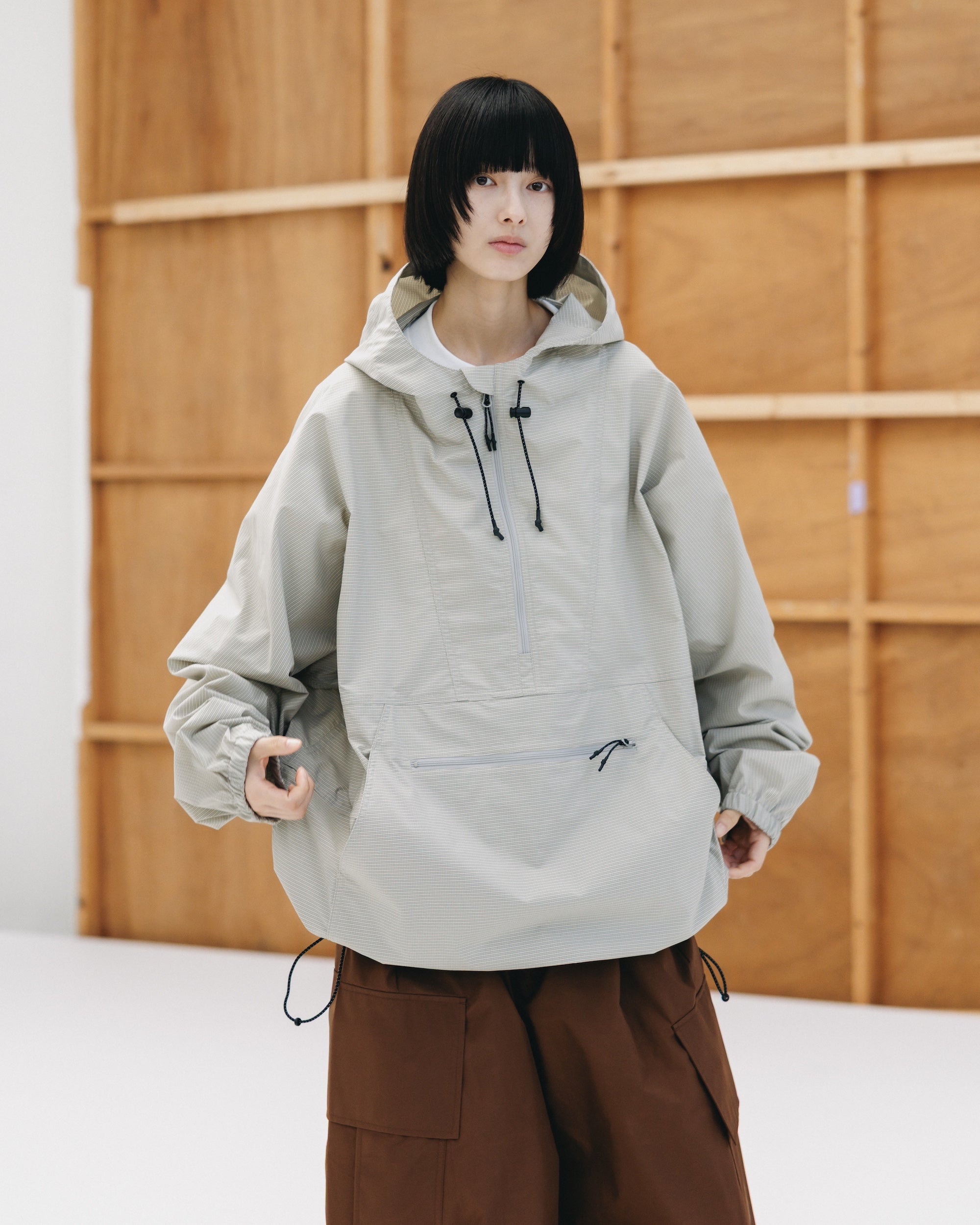 PACKABLE CITY ANORAK PARKA  (BEIGE(MINI GRAPH CHECK))