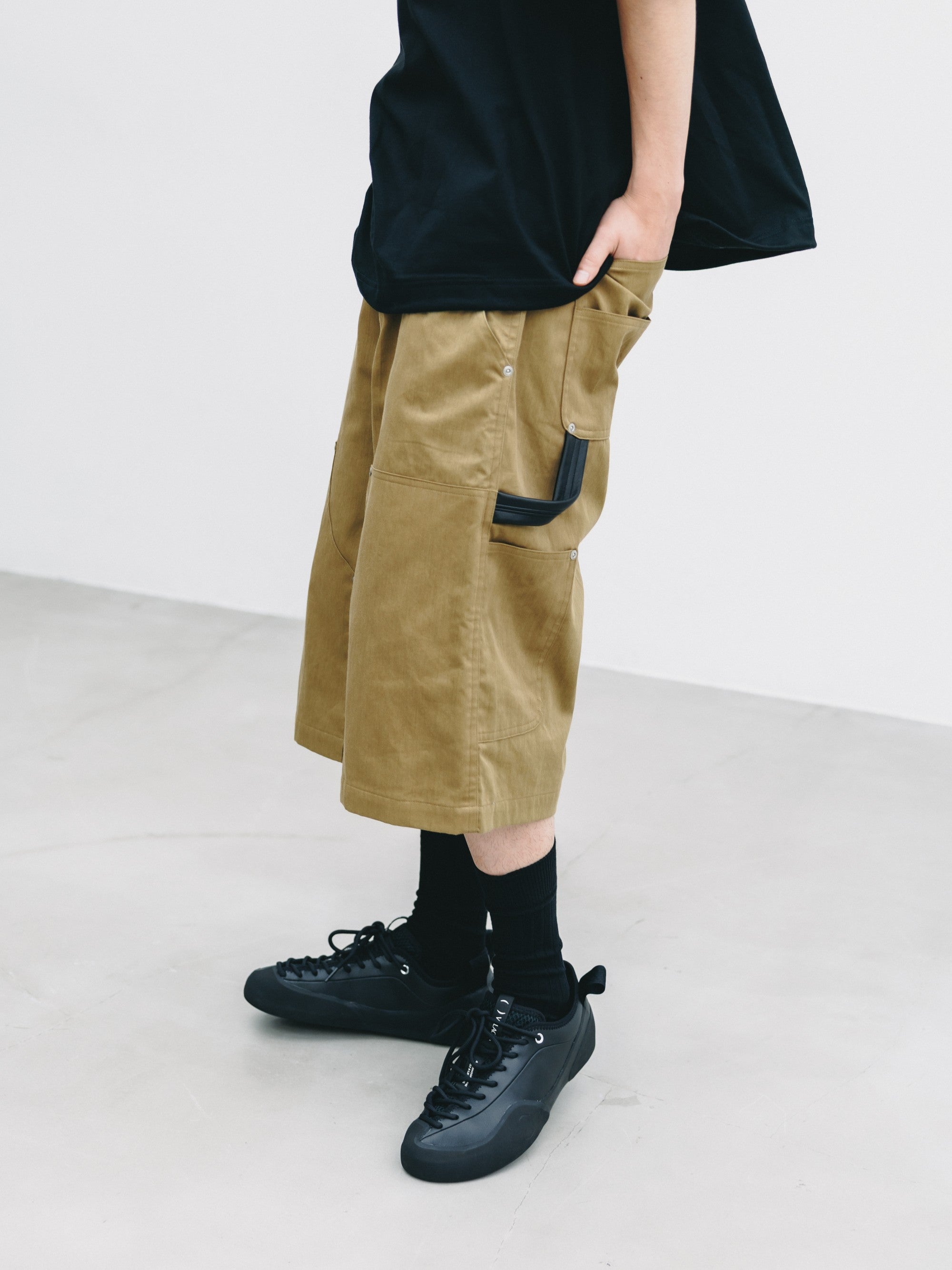 【7.4 SAT 20:00- IN STOCK】VINTAGE EFFECT DOUBLE KNEE WORKER BAGGY HALF PANTS (BEIGE)
