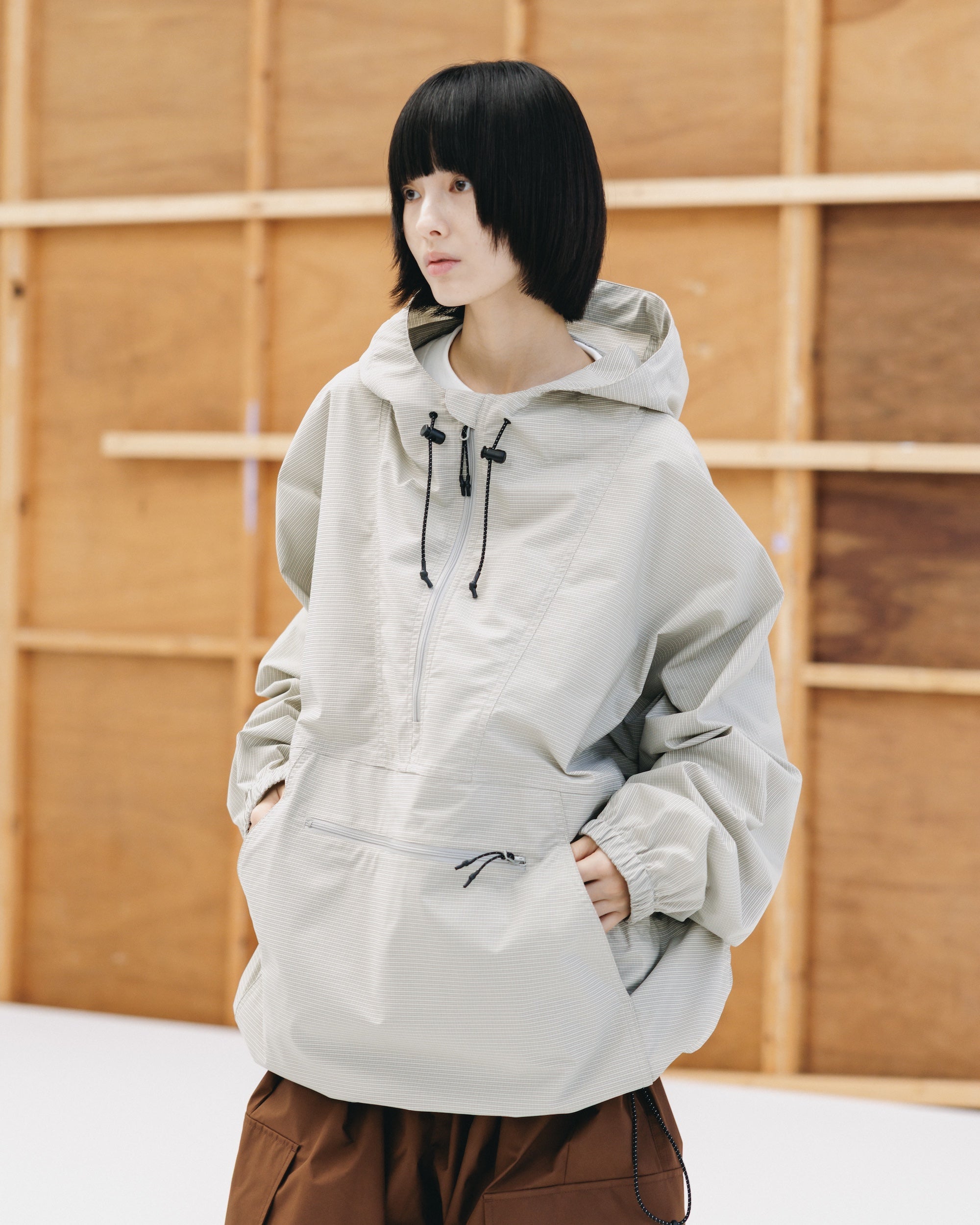 PACKABLE CITY ANORAK PARKA  (BEIGE(MINI GRAPH CHECK))