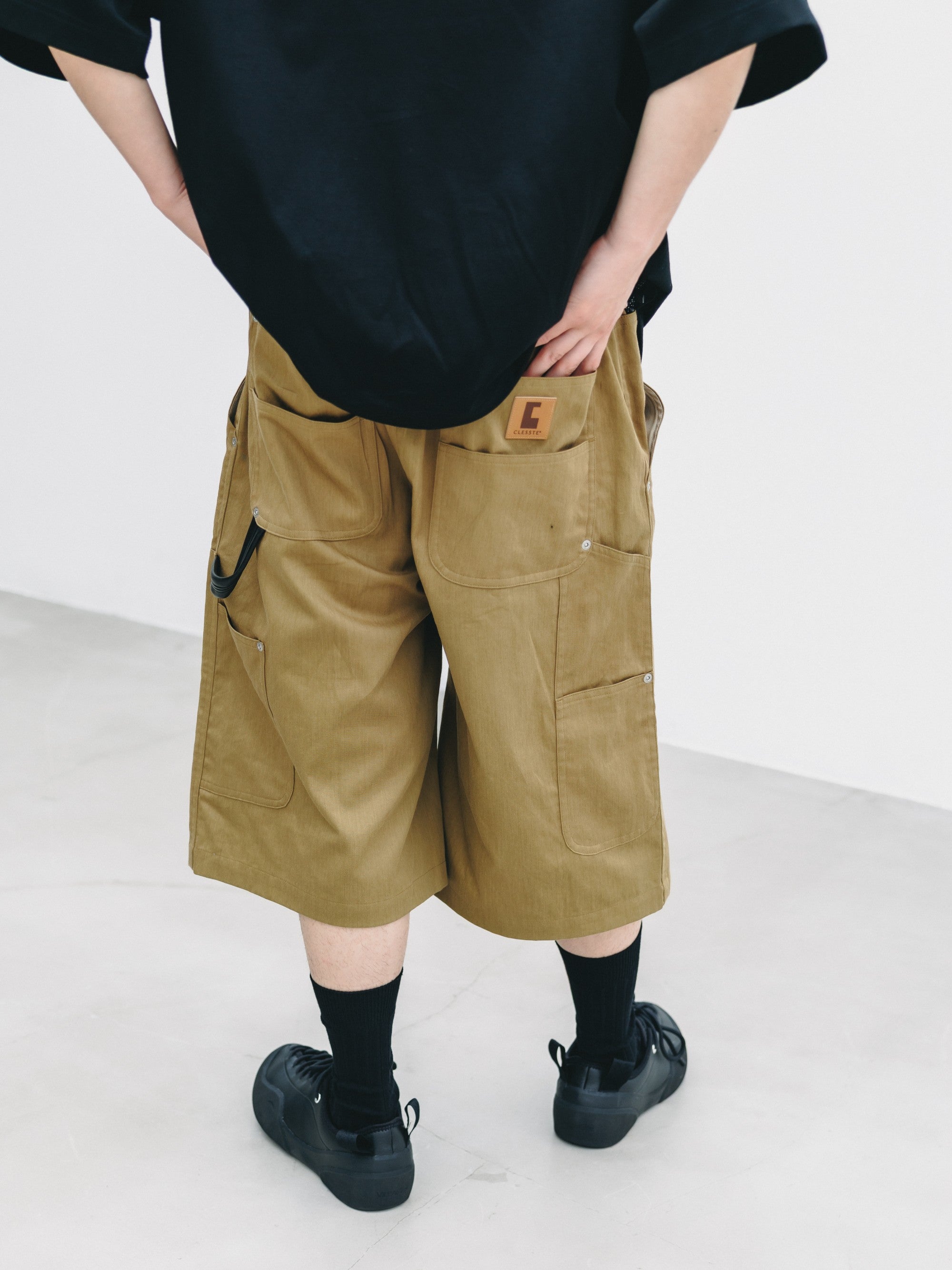【7.4 SAT 20:00- IN STOCK】VINTAGE EFFECT DOUBLE KNEE WORKER BAGGY HALF PANTS (BEIGE)