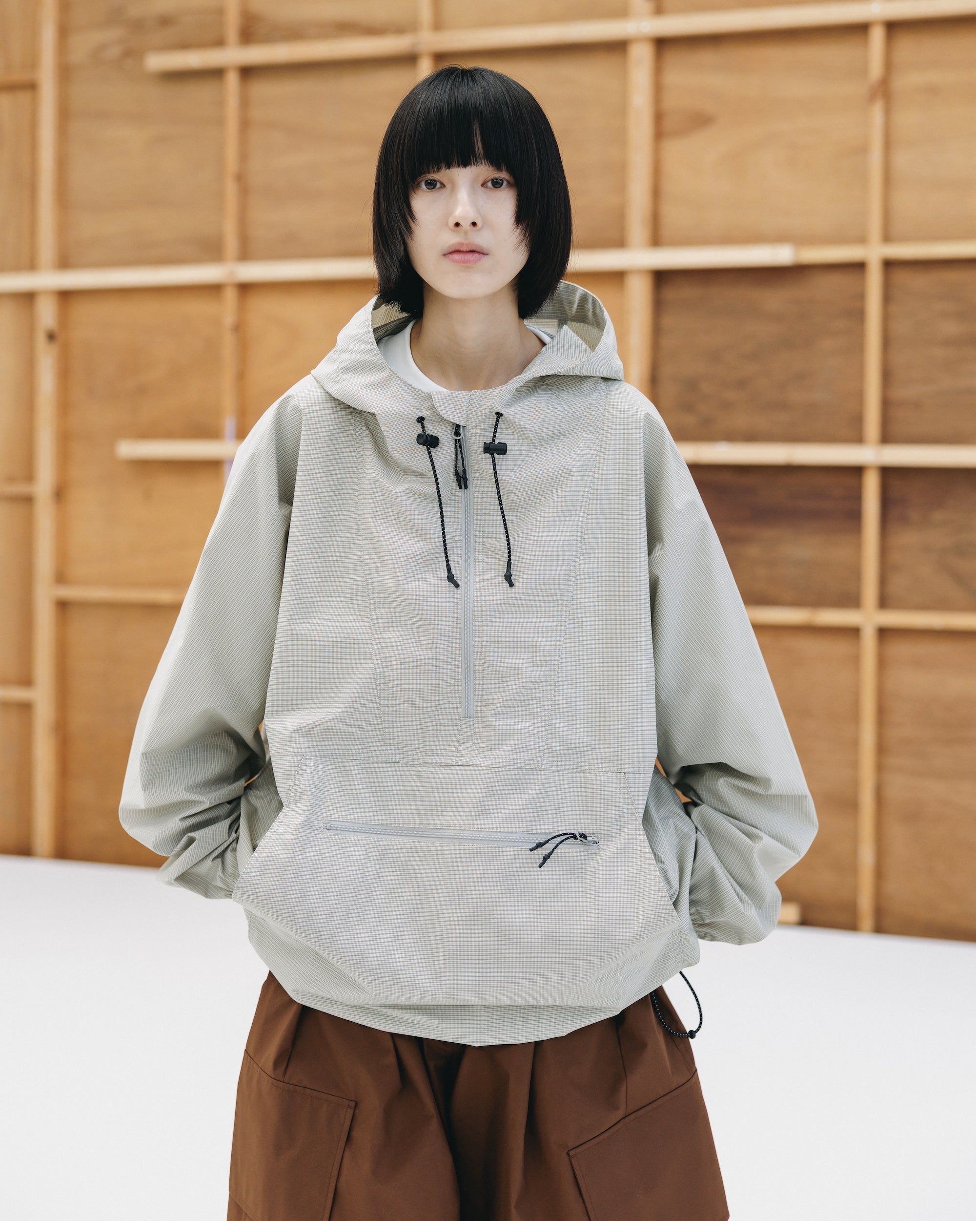 PACKABLE CITY ANORAK PARKA  (BEIGE(MINI GRAPH CHECK))