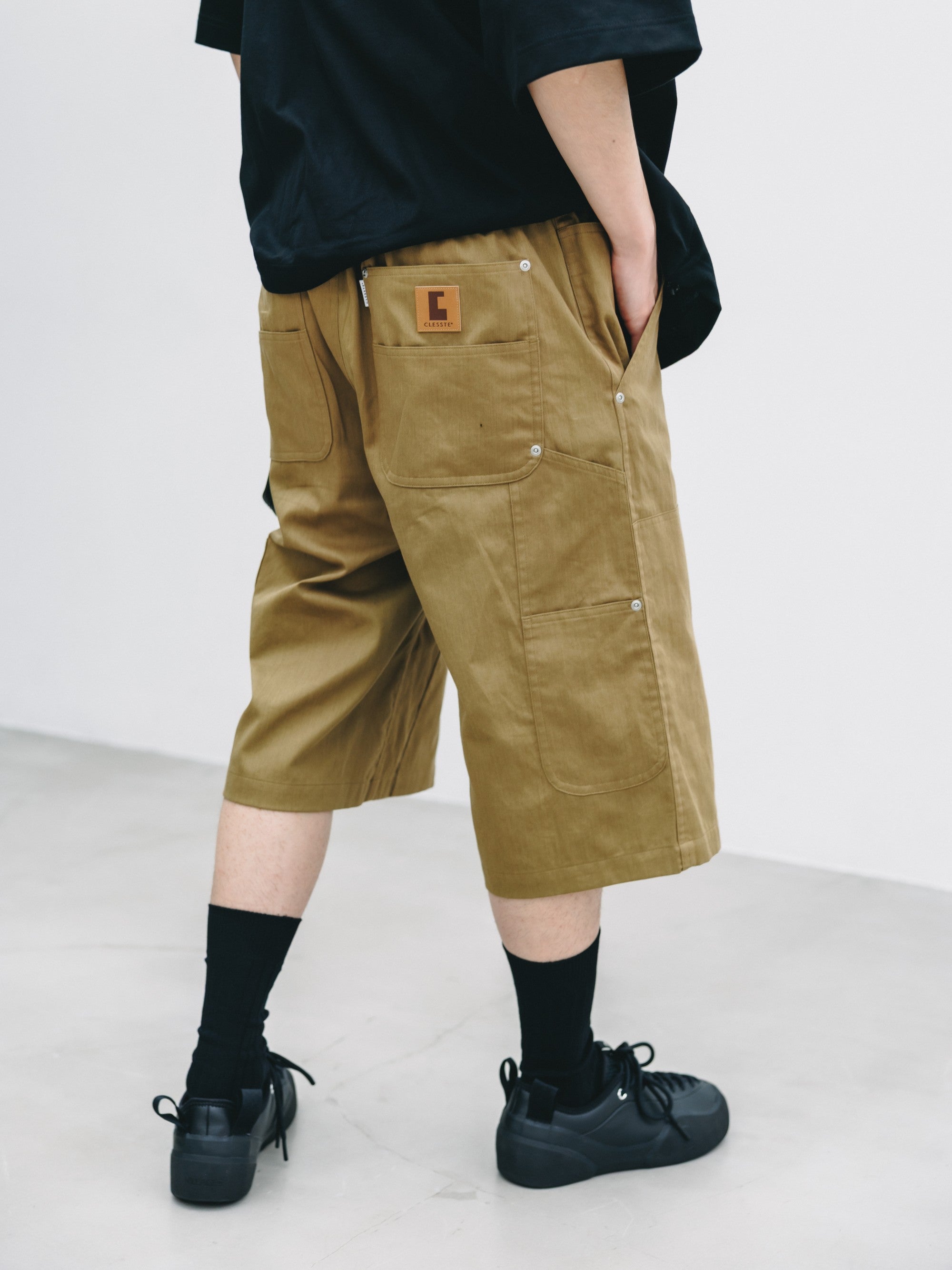 【7.4 SAT 20:00- IN STOCK】VINTAGE EFFECT DOUBLE KNEE WORKER BAGGY HALF PANTS (BEIGE)