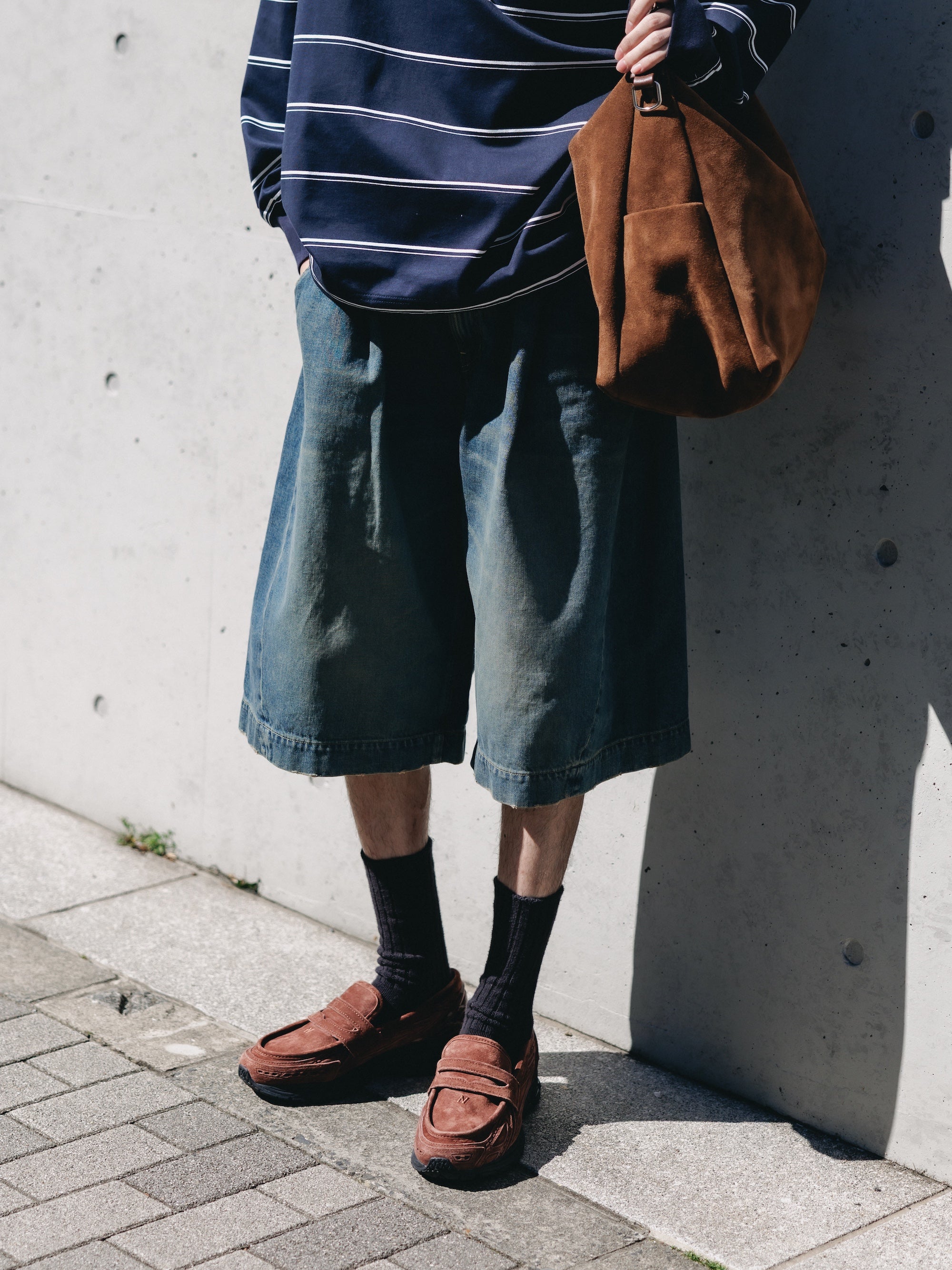 VINTAGE DYED SELVEDGE DENIM CITY BAGGY HALF PANTS (VINTAGE INDIGO)