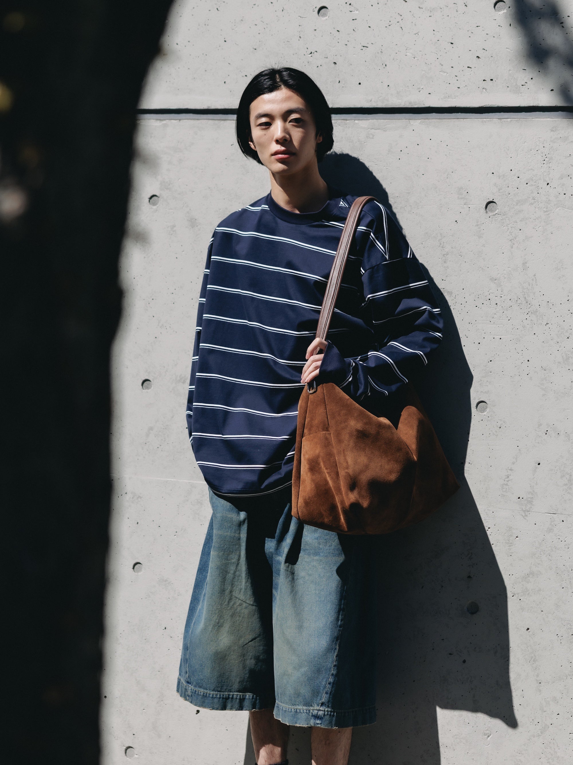 THICK THIN STRIPE L/S T-SHIRT WITH DRAWSTRINGS (NAVY)