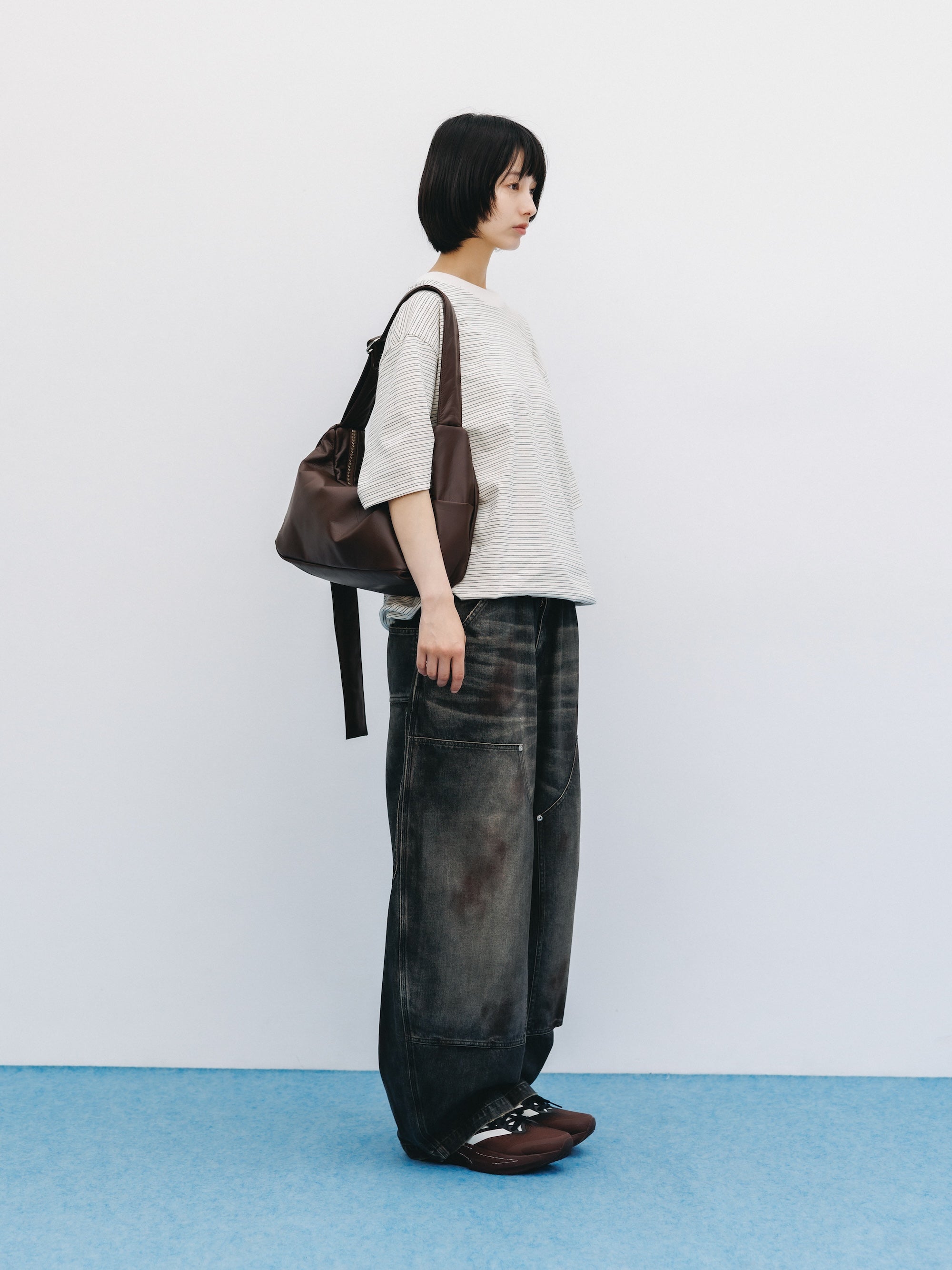 VINTAGE DYED SELVEDGE DENIM DOUBLE KNEE CURVED WORKER PANTS (VINTAGE BLACK)