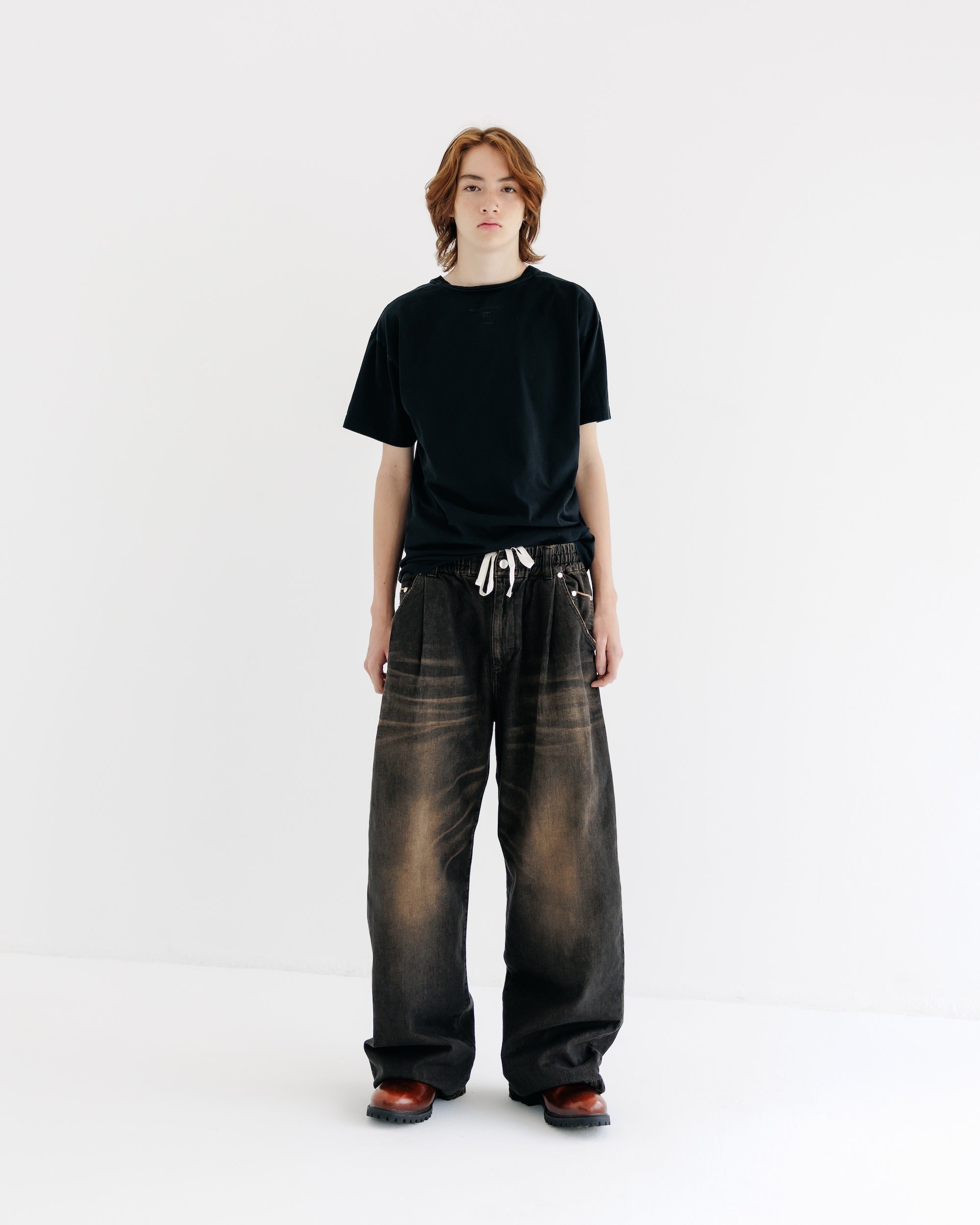 【8.30 SAT 20:00- IN STOCK】VINTAGE DYED SELVEDGE DENIM WIDE PANTS (VINTAGE BLACK)