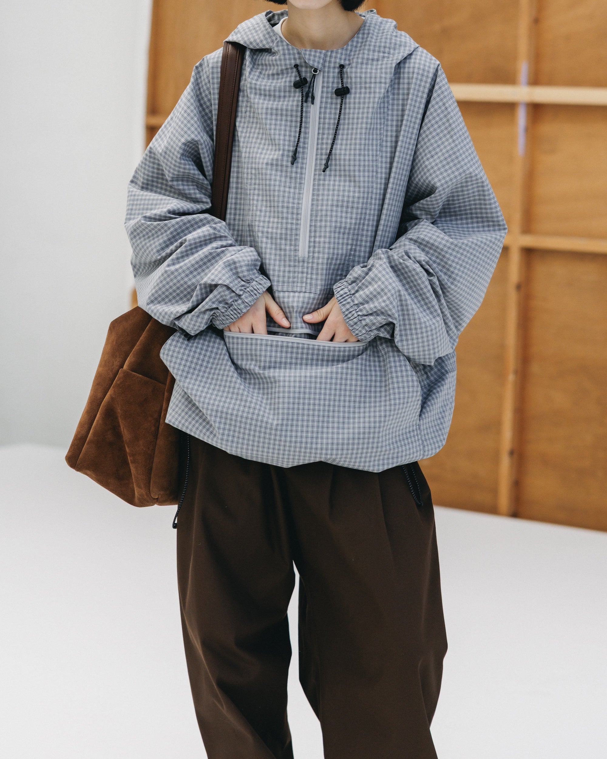 PACKABLE CITY ANORAK PARKA  (GRAY(MINI CHECK))