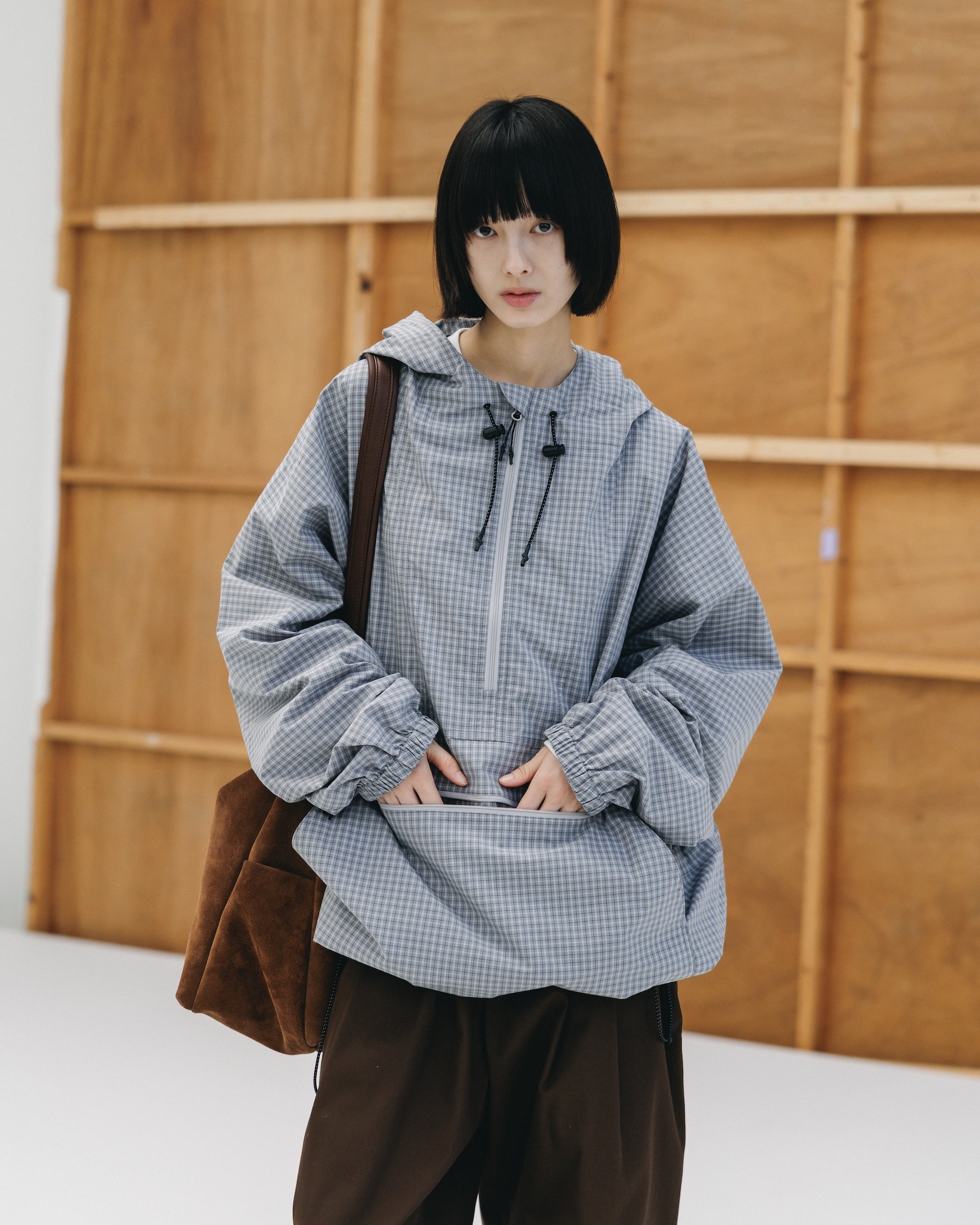 PACKABLE CITY ANORAK PARKA  (GRAY(MINI CHECK))