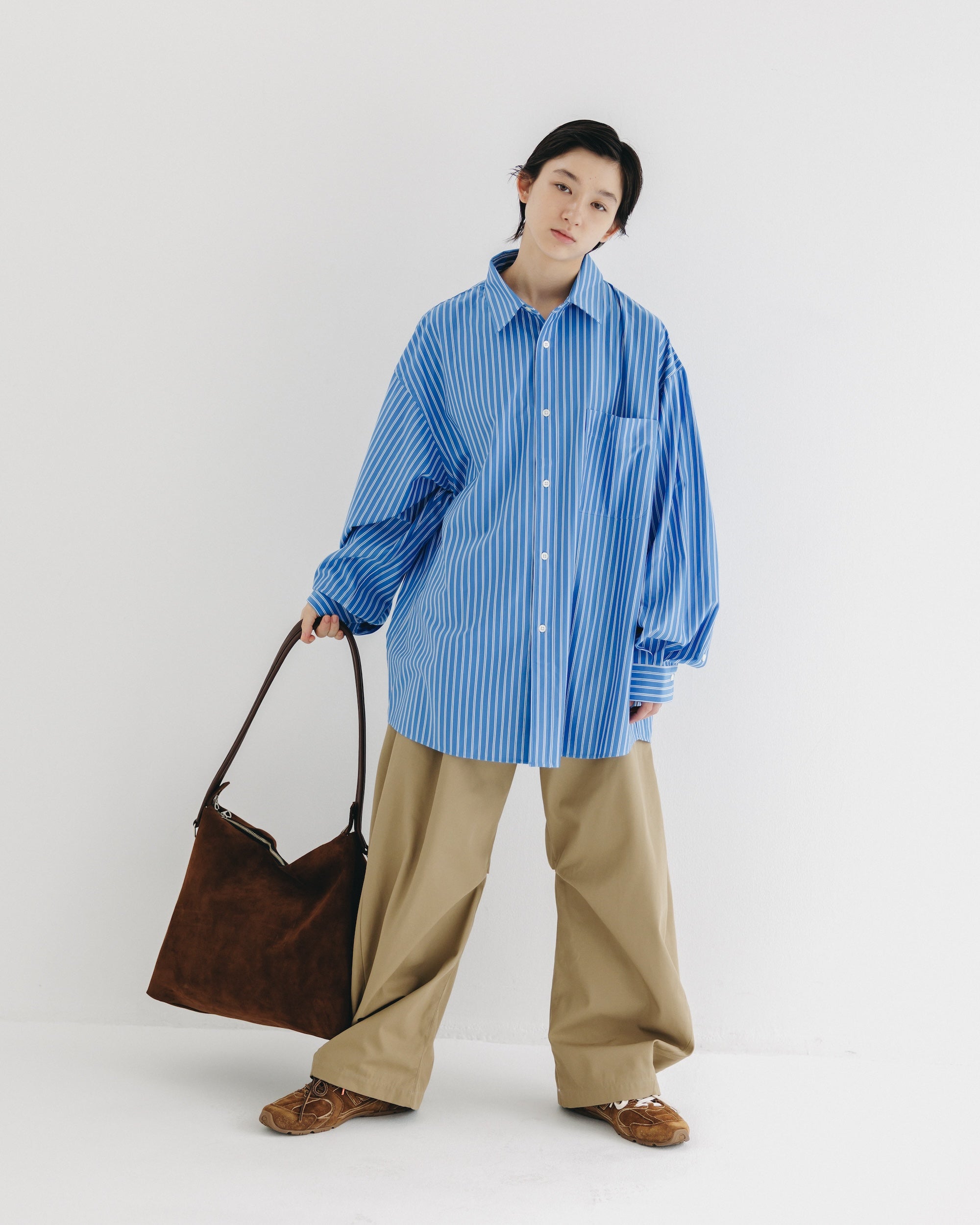 【9.17 WED 20:00- IN STOCK】46G KNIT EVERYDAY L/S SHIRT (SAX BLUE STRIPE)