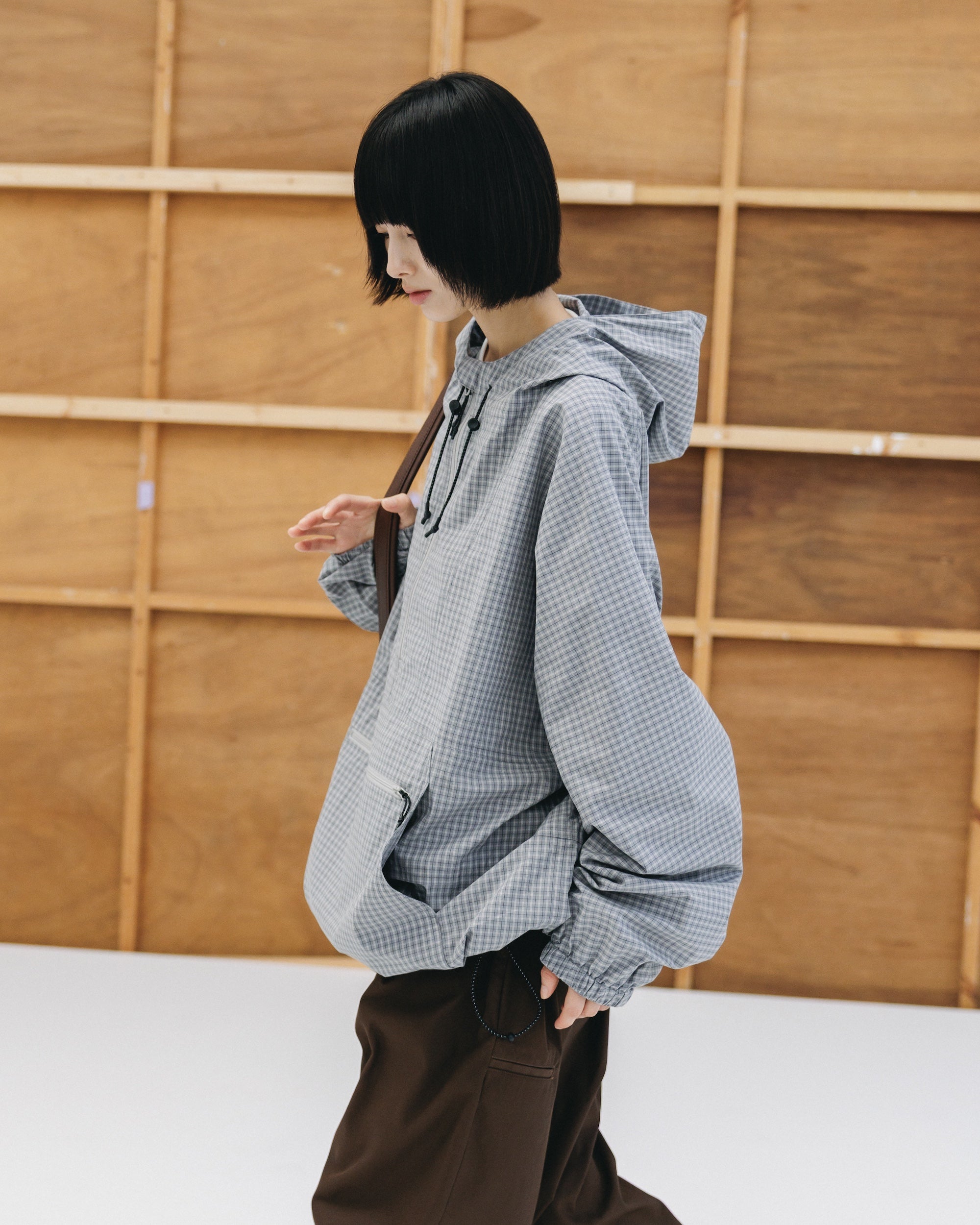 PACKABLE CITY ANORAK PARKA  (GRAY(MINI CHECK))