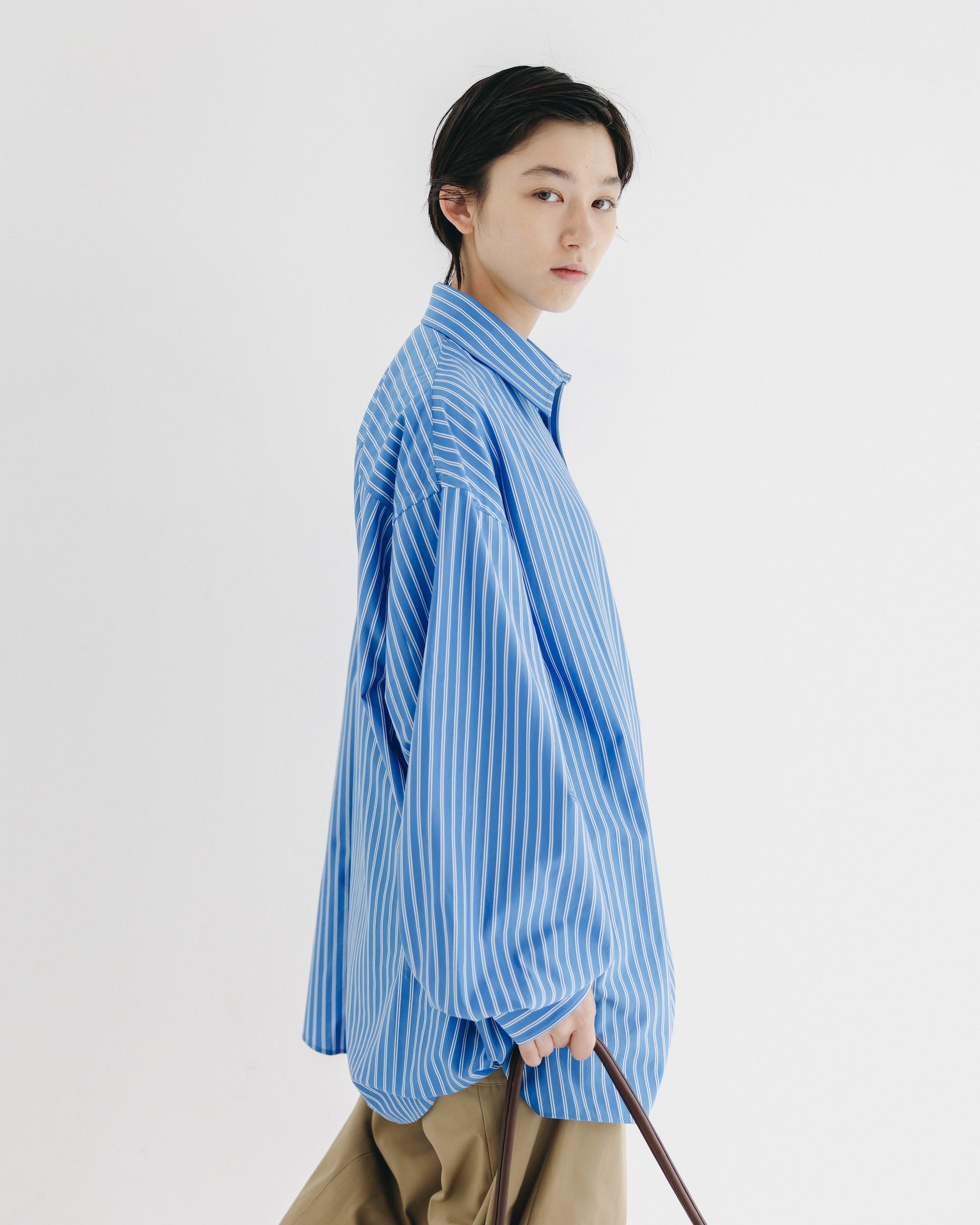 【9.17 WED 20:00- IN STOCK】46G KNIT EVERYDAY L/S SHIRT (SAX BLUE STRIPE)