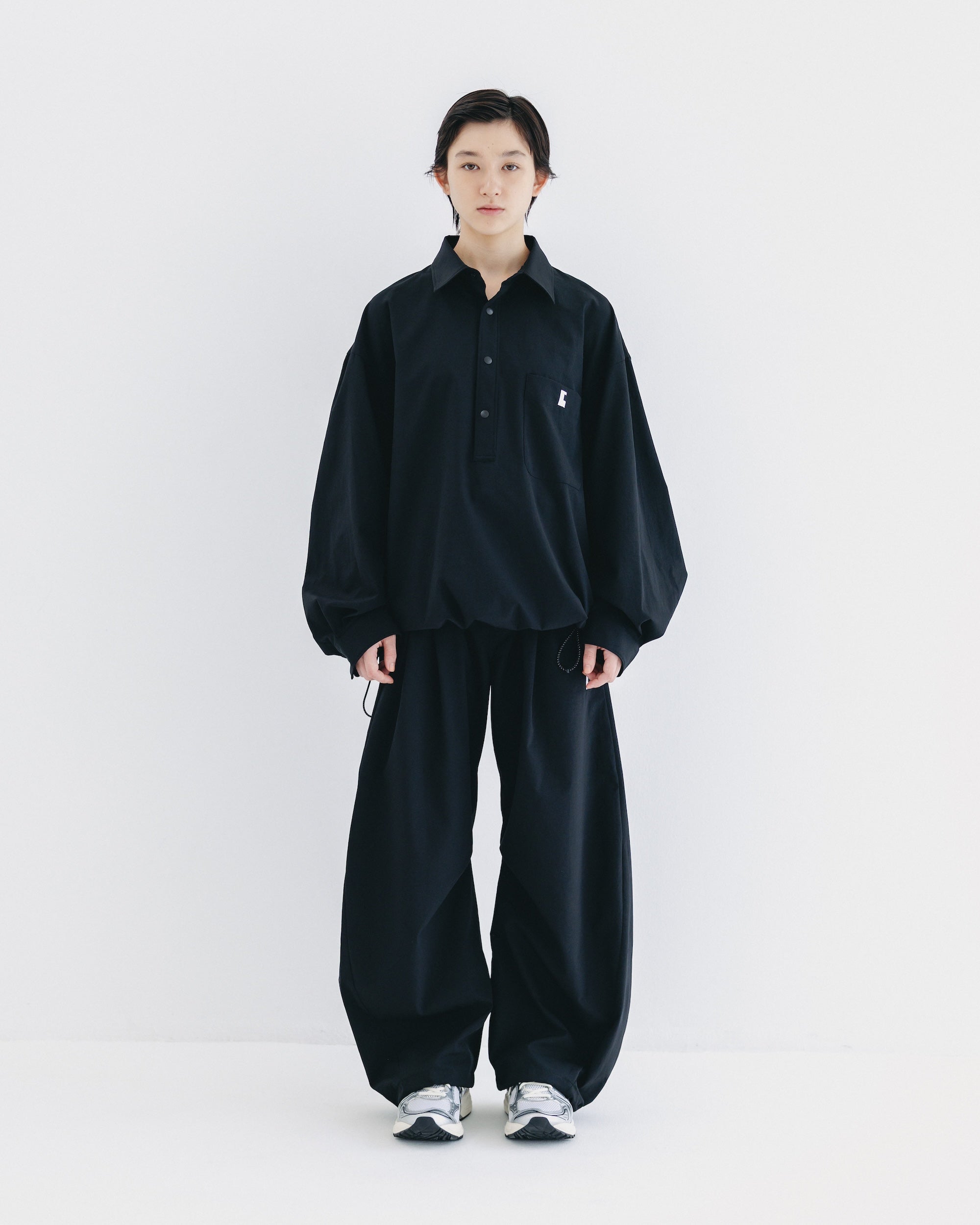 【9.20 SAT 20:00- IN STOCK】CITY UNIFORM BARREL LEG EASY PANTS (BLACK)