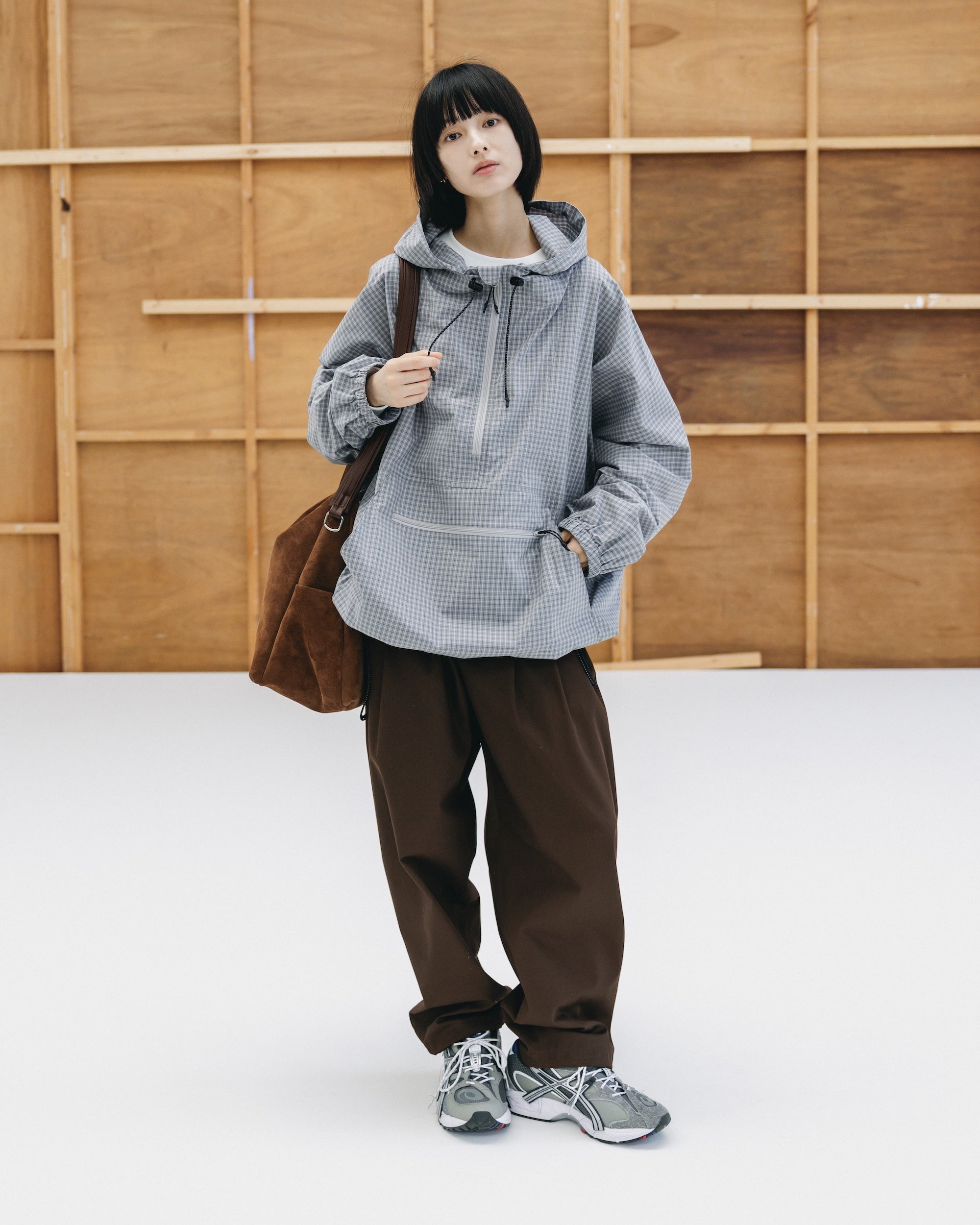 PACKABLE CITY ANORAK PARKA  (GRAY(MINI CHECK))