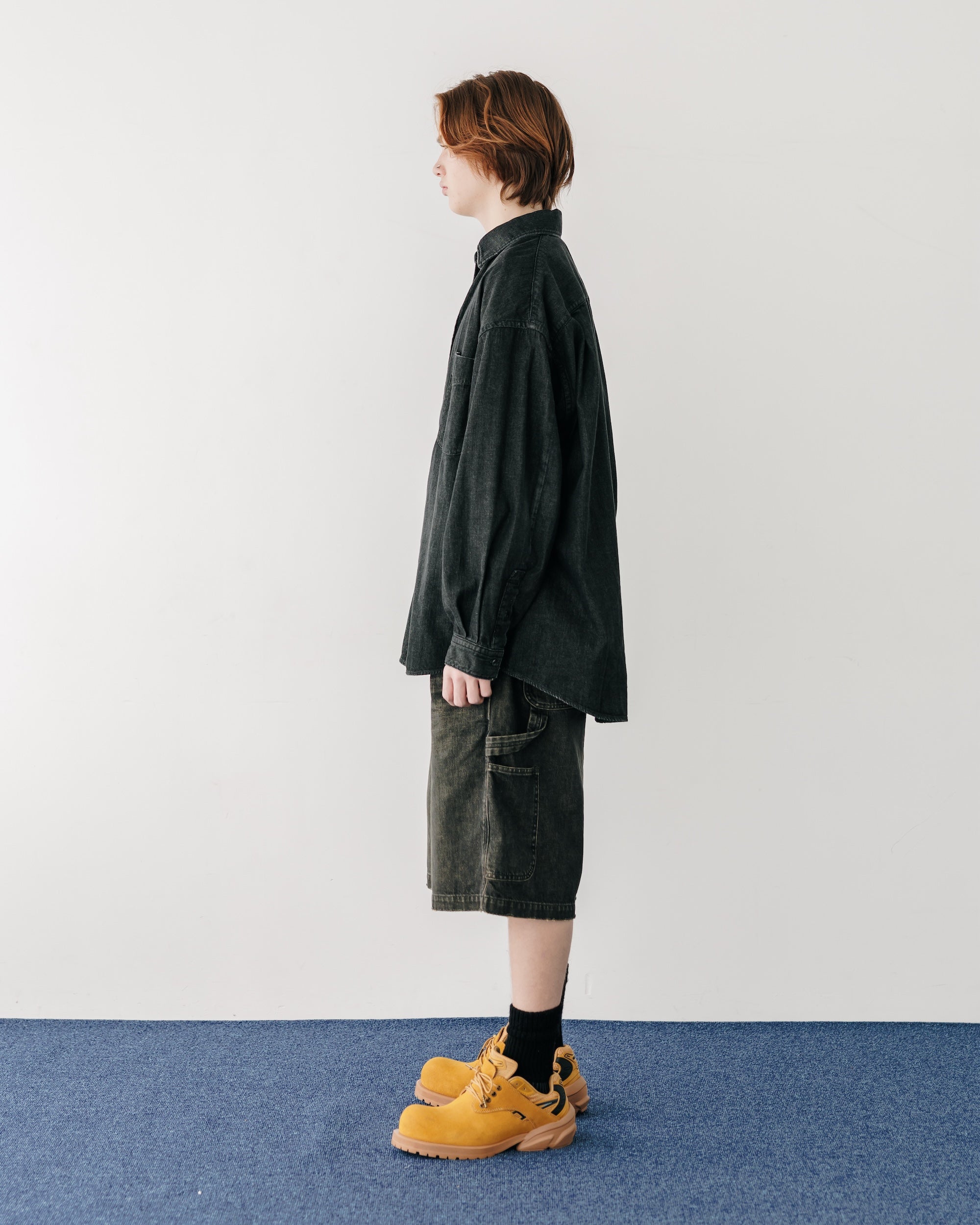 VINTAGE DYED SELVEDGE DENIM WORKER HALF PANTS (VINTAGE BLACK)
