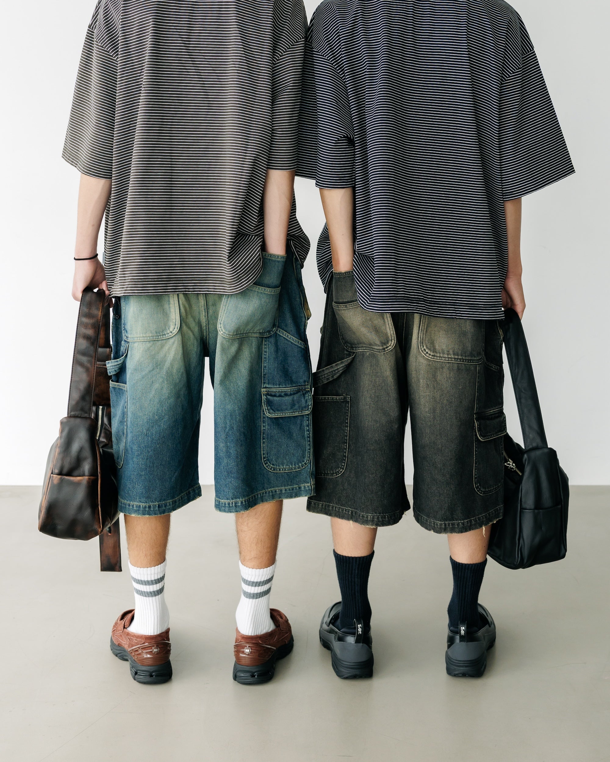 VINTAGE DYED SELVEDGE DENIM WORKER HALF PANTS (VINTAGE BLACK)