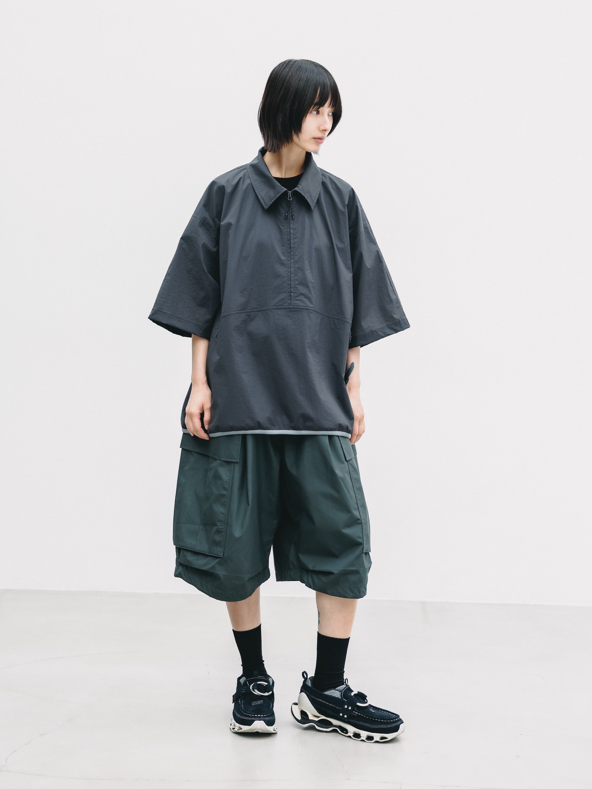 6.20 SAT 20:00- IN STOCK】HALF ZIP TRAIL S/S SHIRT (BLACK)