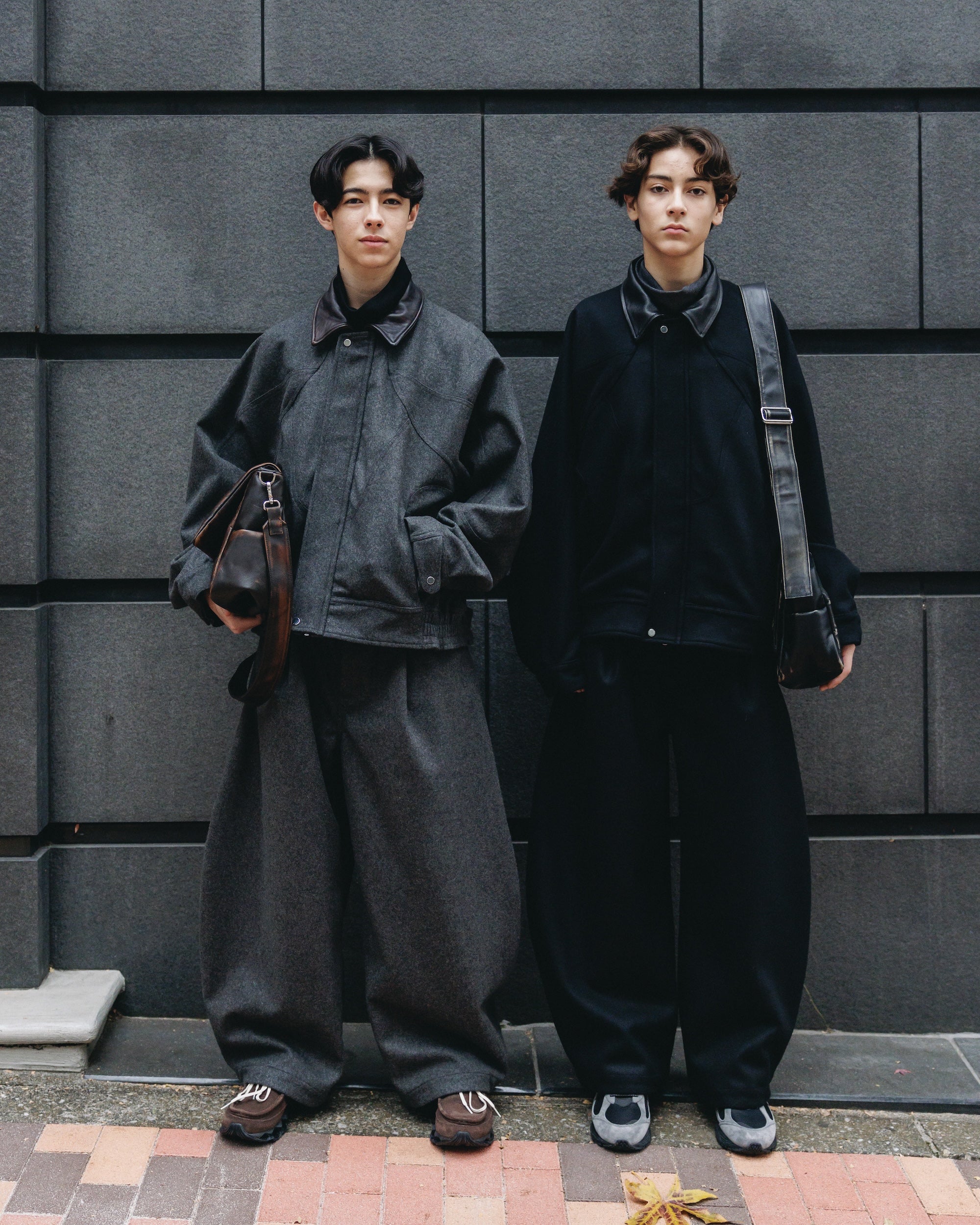 LEATHER COLLAR WOOL MELTON FUTURE JACKET (GRAY)