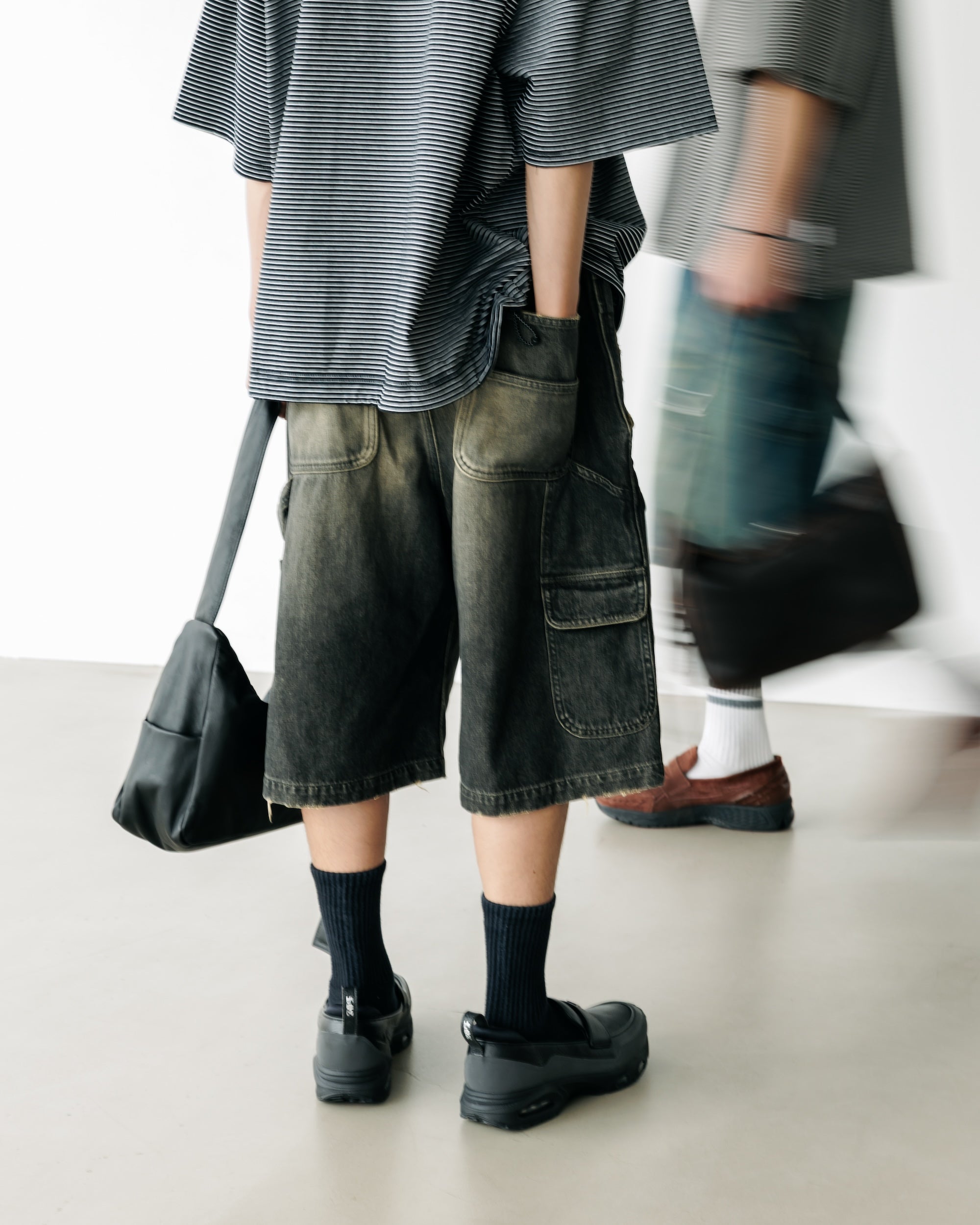 VINTAGE DYED SELVEDGE DENIM WORKER HALF PANTS (VINTAGE BLACK)