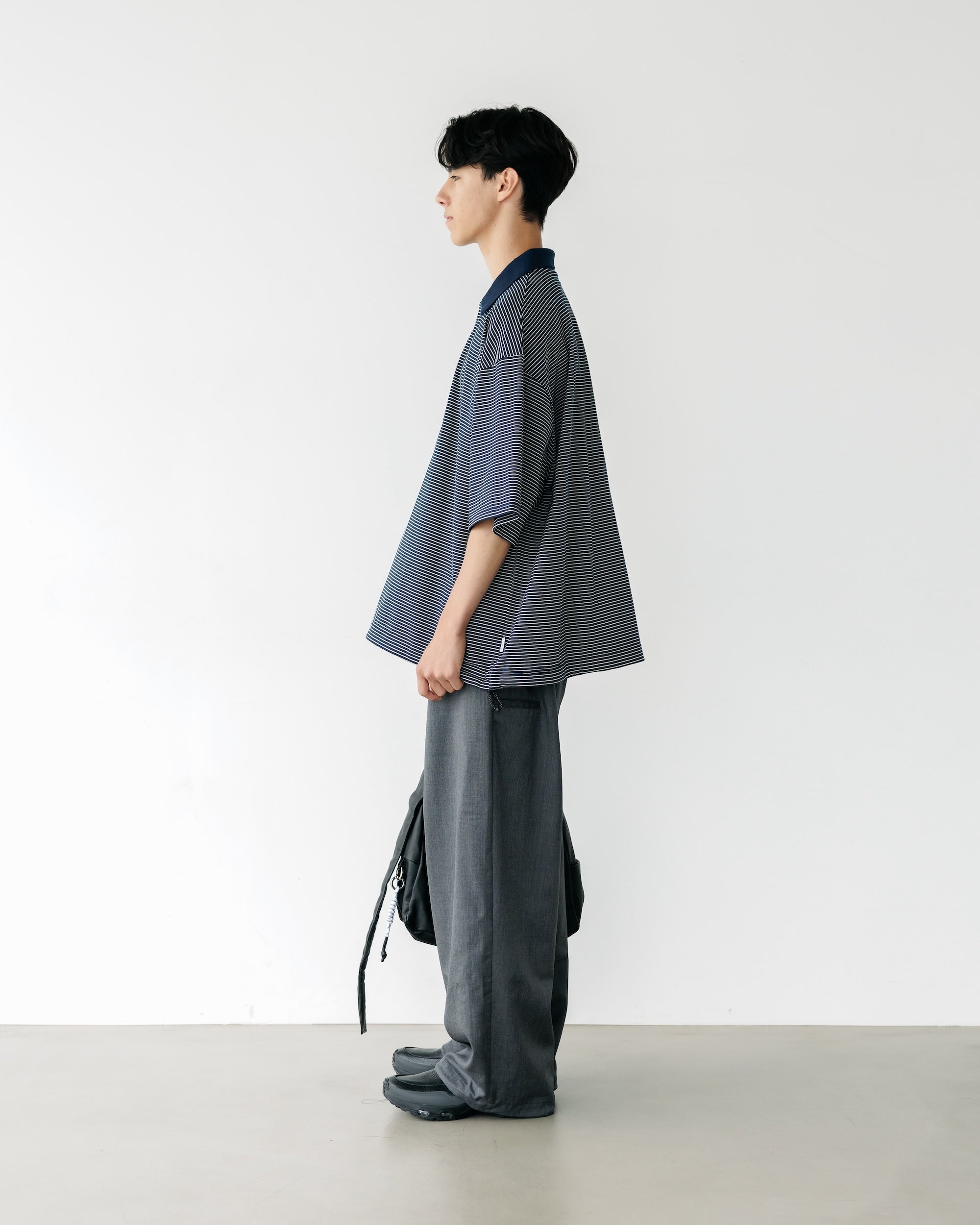 WOOL GABARDINE CITY UNIFORM WIDE STRAIGHT PANTS (GRAY)