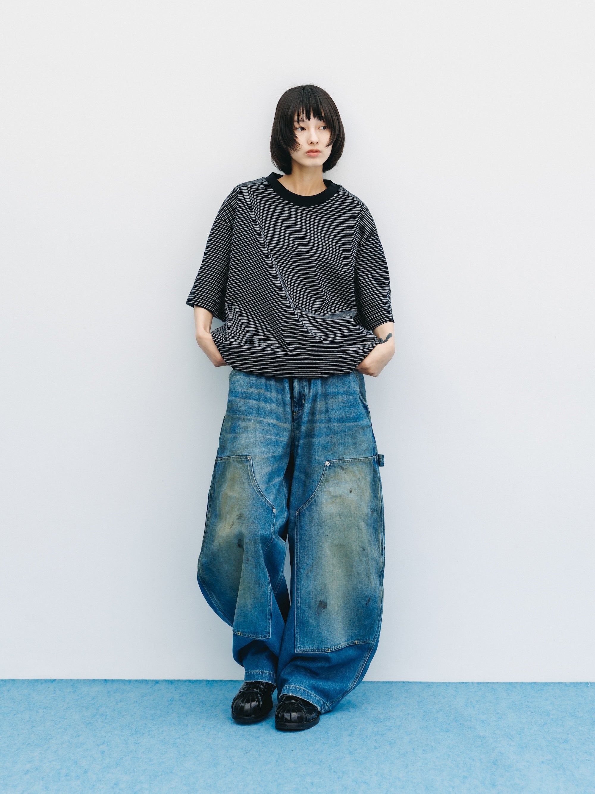5.13 WED 20:00- IN STOCK】VINTAGE DYED SELVEDGE DENIM DOUBLE KNEE CURV