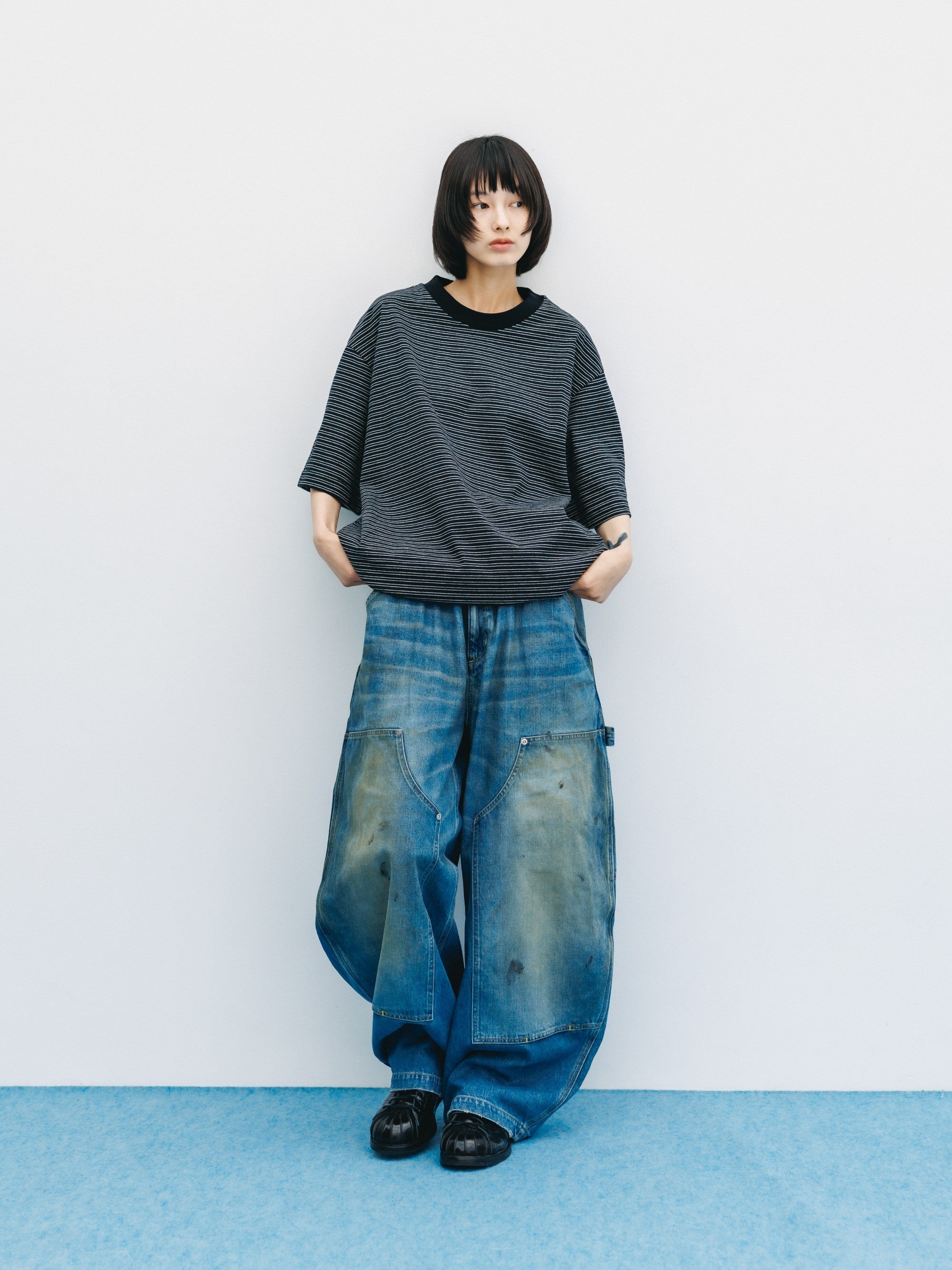5.27 WED 20:00- IN STOCK】MICRO STRIPE S/S T-SHIRT WITH DRAWSTRINGS (B