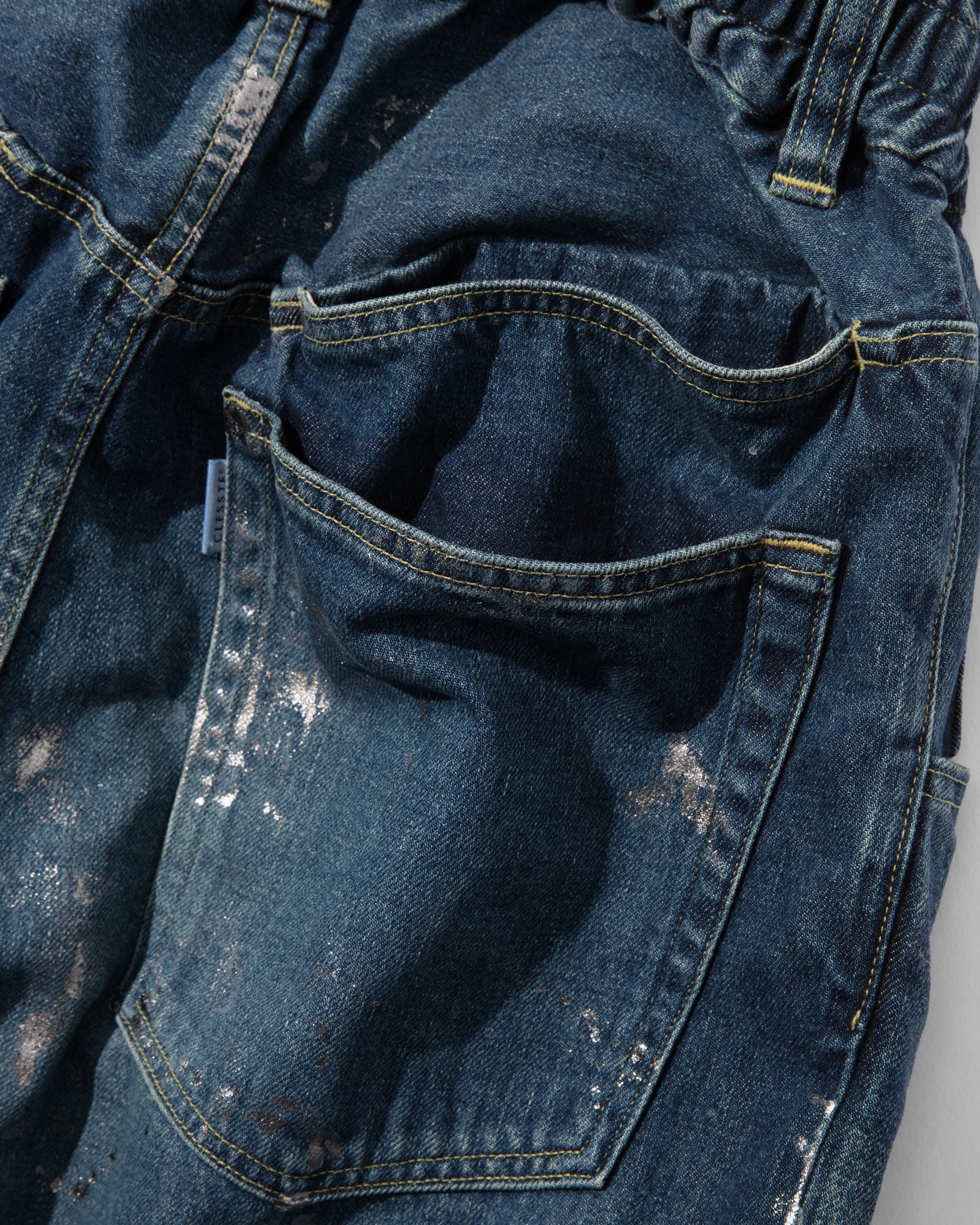 SILVER PRINT VINTAGE WASH SELVEDGE DENIM WIDE PANTS