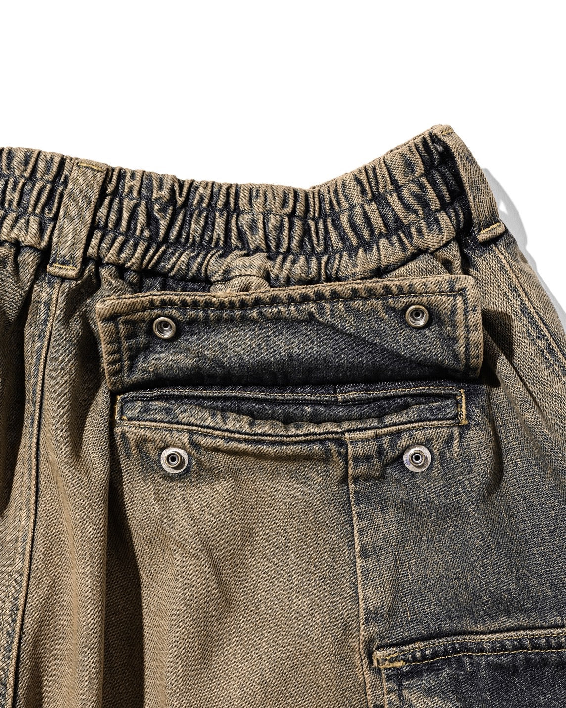 VINTAGE DYED SELVEDGE DENIM CITY MEGA POCKET BALLOON CARGO HALF PANTS