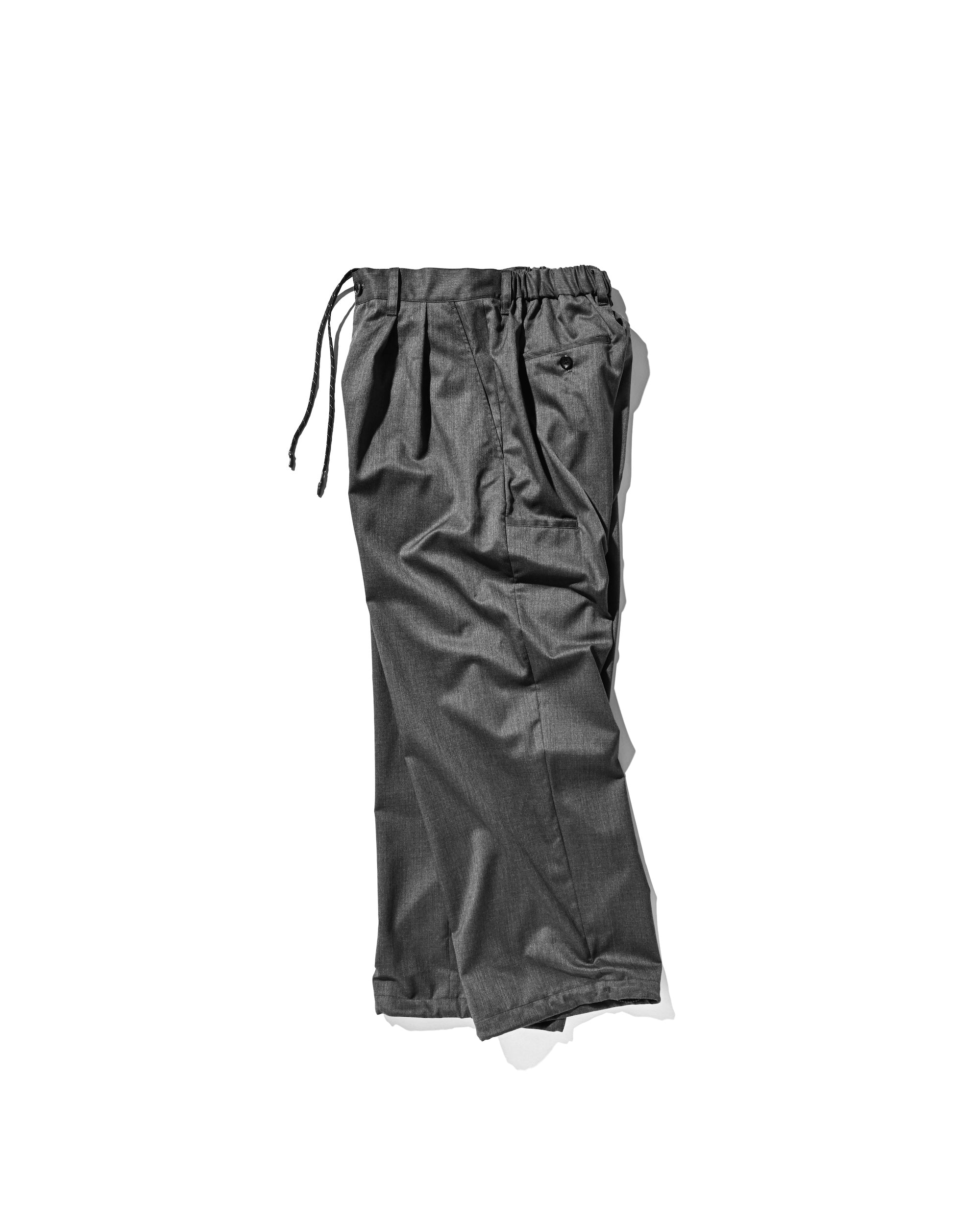 WOOL GABARDINE CITY UNIFORM WIDE STRAIGHT PANTS (GRAY)