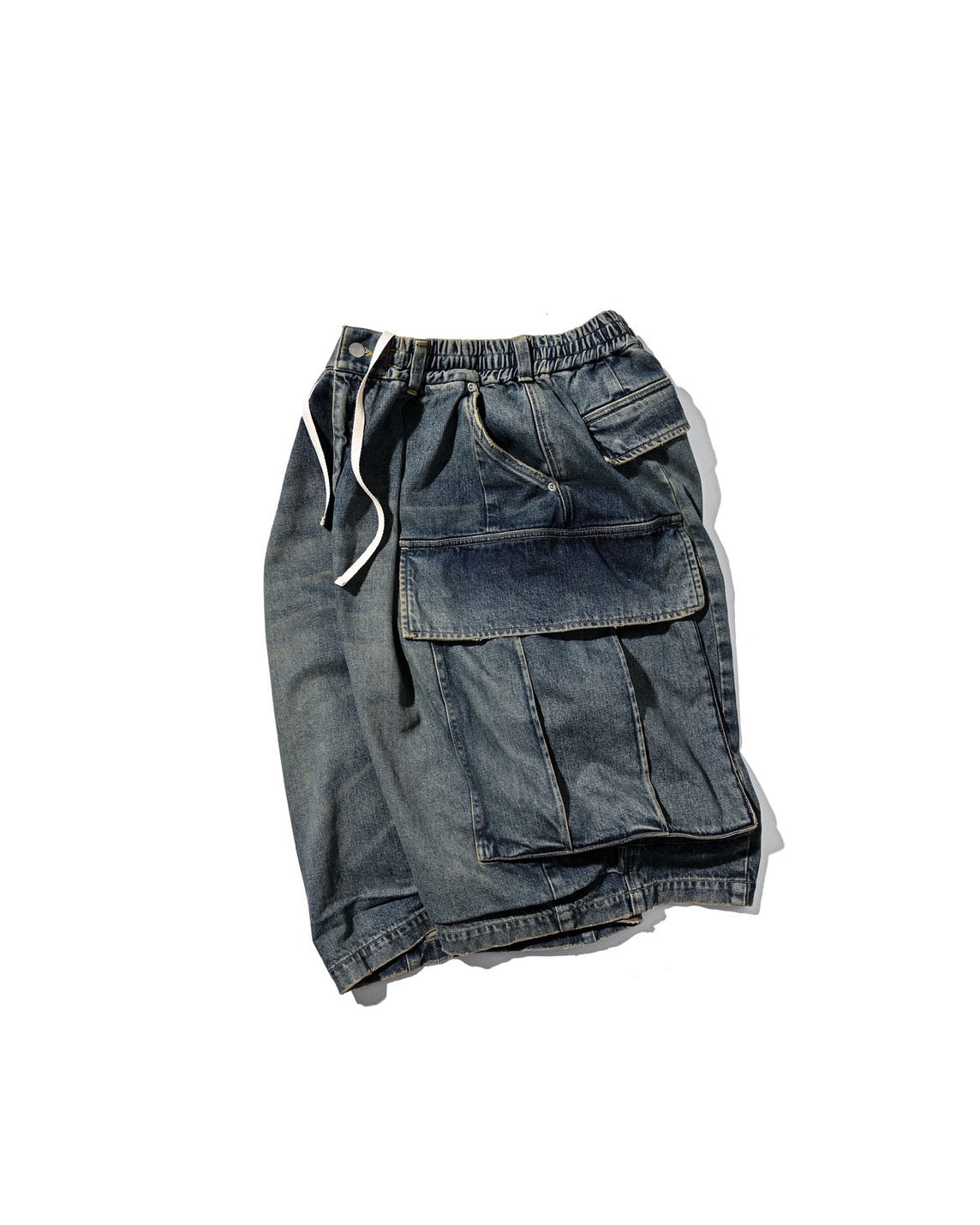 VINTAGE DYED SELVEDGE DENIM CITY MEGA POCKET BALLOON CARGO HALF PANTS (VINTAGE INDIGO)