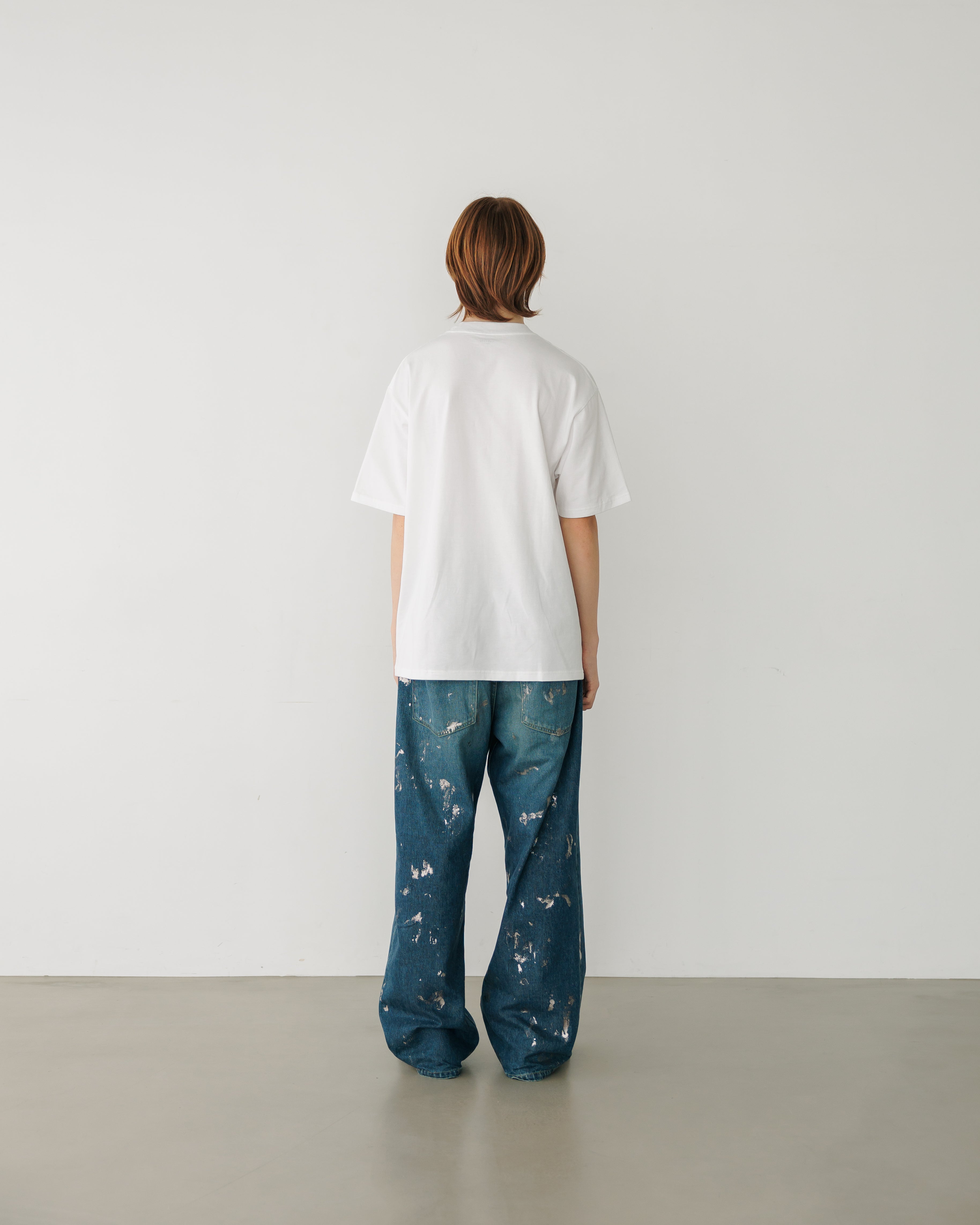 SILVER PRINT VINTAGE WASH SELVEDGE DENIM WIDE PANTS