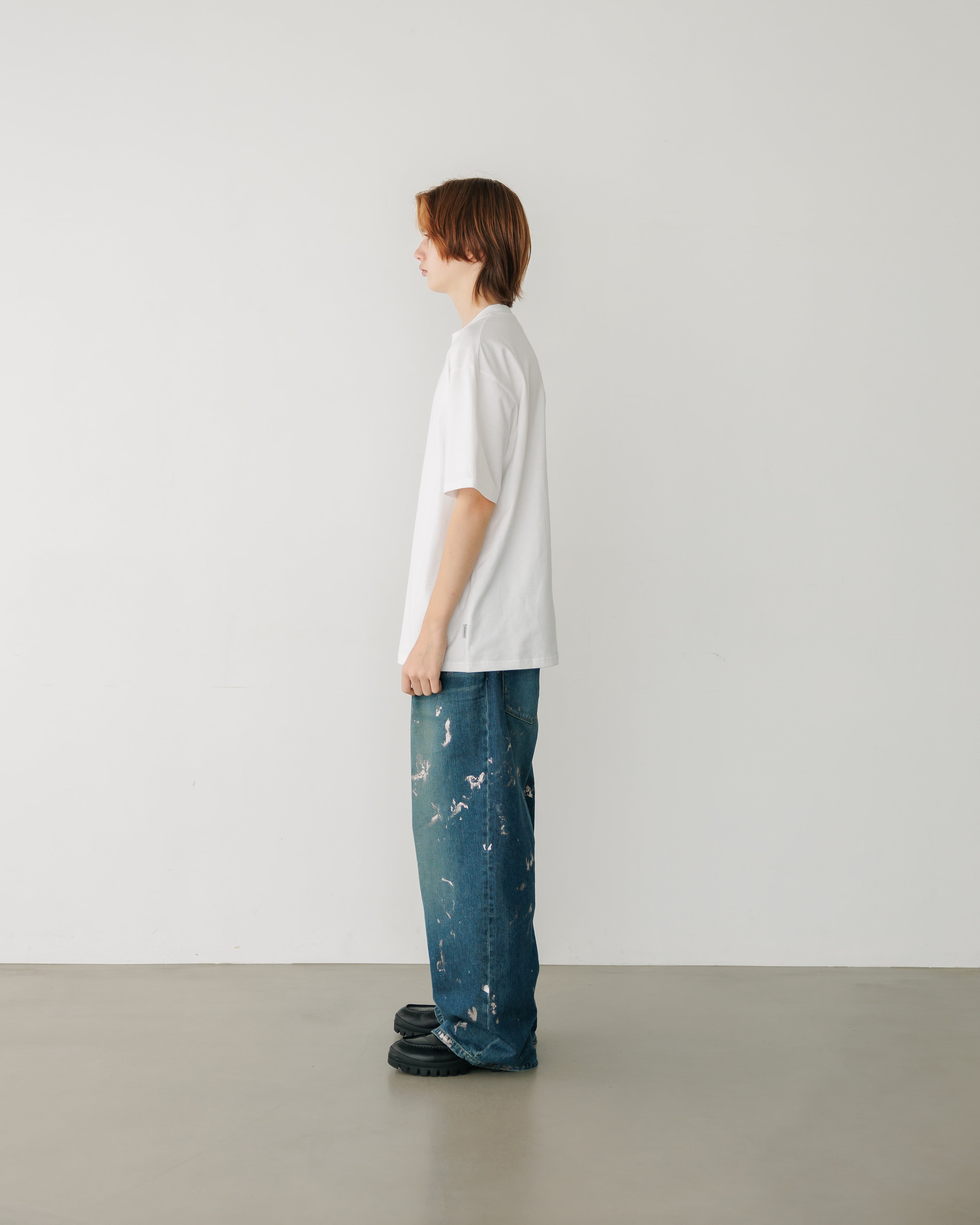 SILVER PRINT VINTAGE WASH SELVEDGE DENIM WIDE PANTS