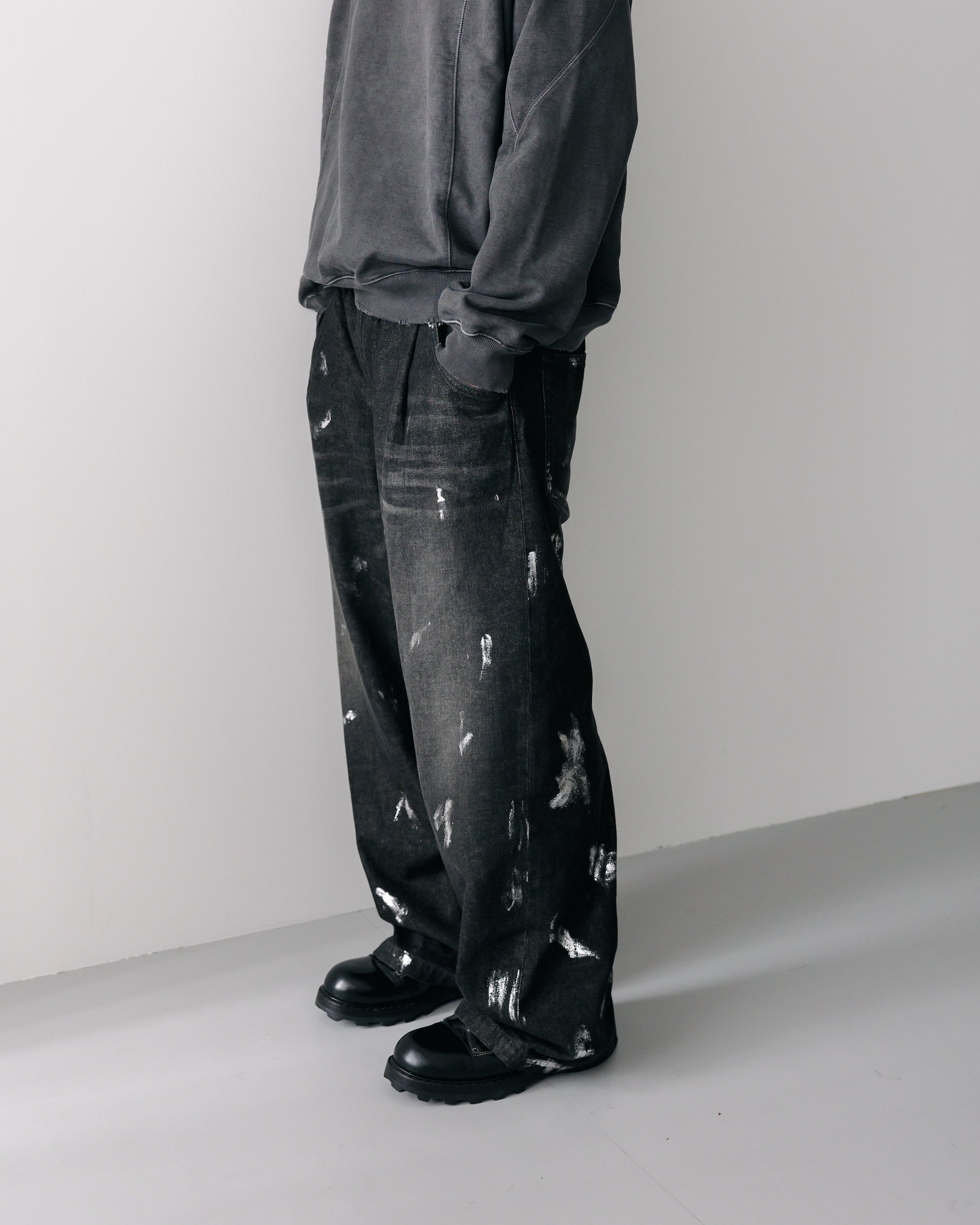 【10.19 SAT 20:00- IN STOCK】SILVER PRINT VINTAGE WASH SELVEDGE DENIM WIDE PANTS