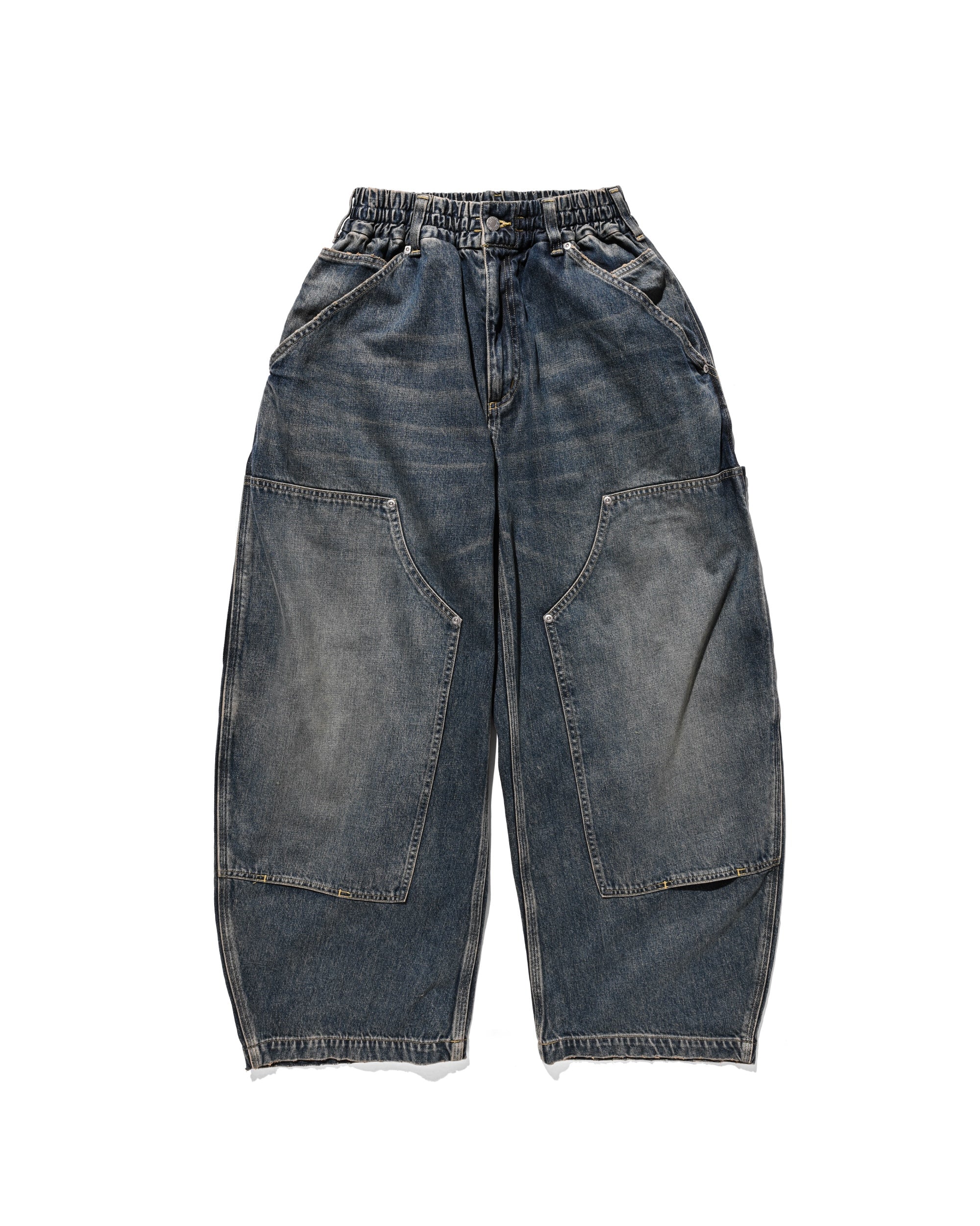【5.13 WED 20:00- IN STOCK】VINTAGE DYED SELVEDGE DENIM DOUBLE KNEE CURVED WORKER PANTS (VINTAGE INDIGO)