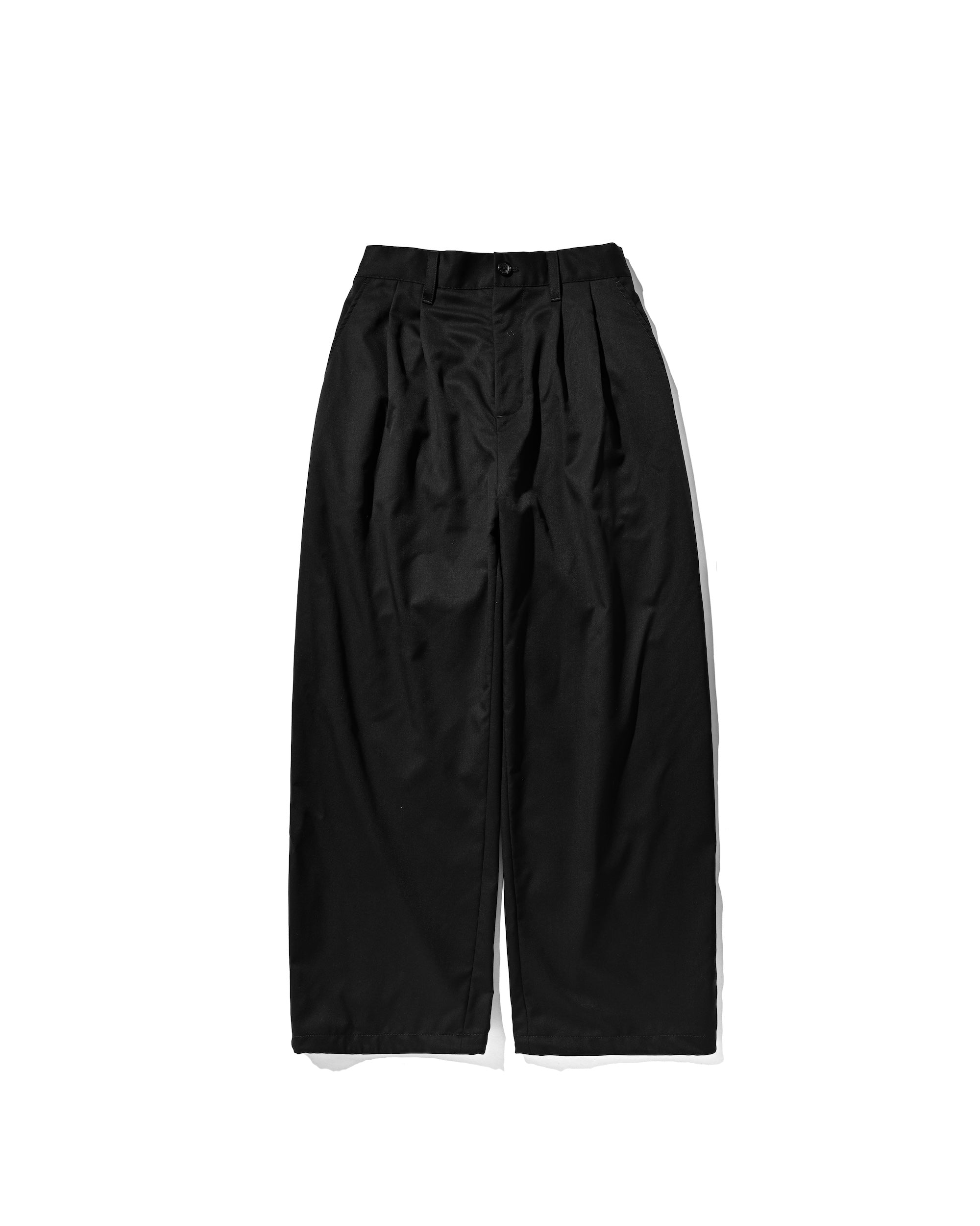 WOOL GABARDINE CITY UNIFORM WIDE STRAIGHT PANTS (BLACK)