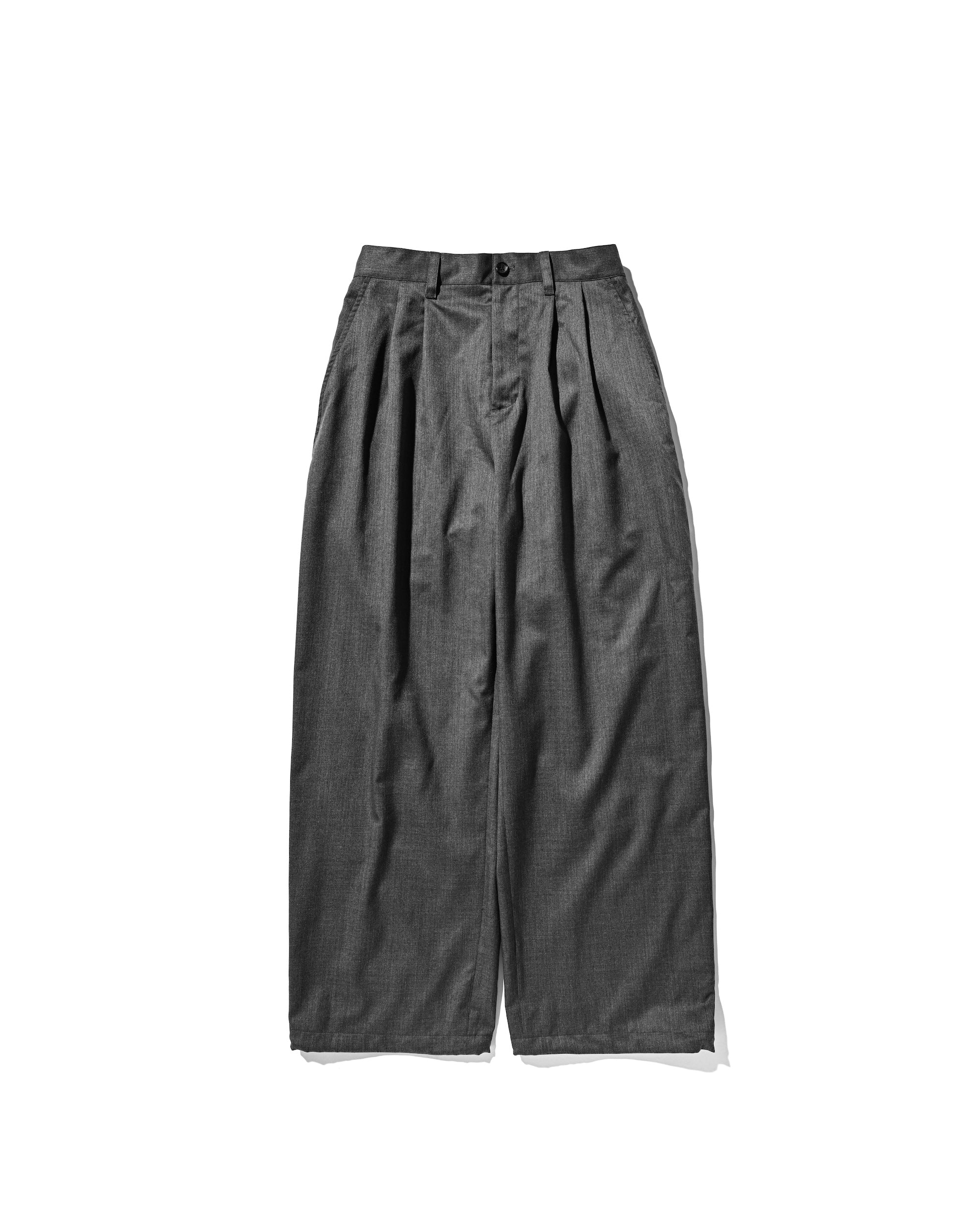 WOOL GABARDINE CITY UNIFORM WIDE STRAIGHT PANTS (GRAY)