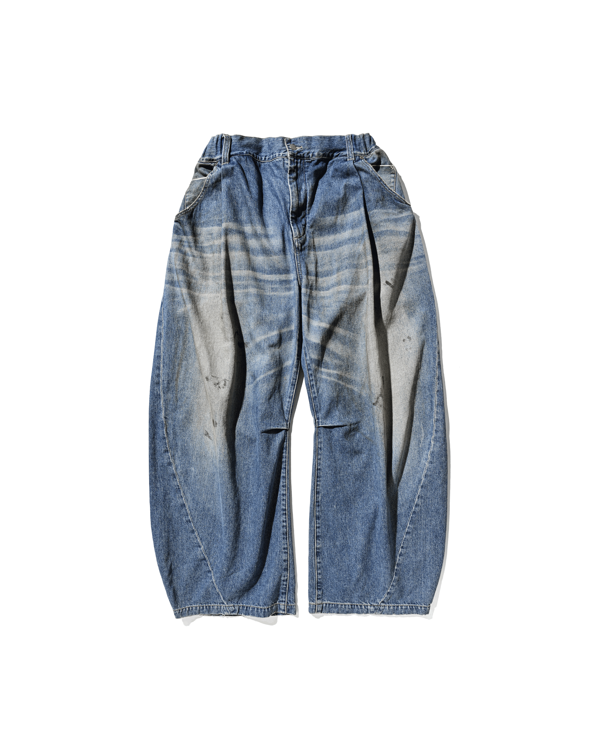 【10.1 WED 20:00- IN STOCK】VINTAGE DYED SELVEDGE DENIM BARREL LEG PANTS (VINTAGE LIGHT INDIGO)