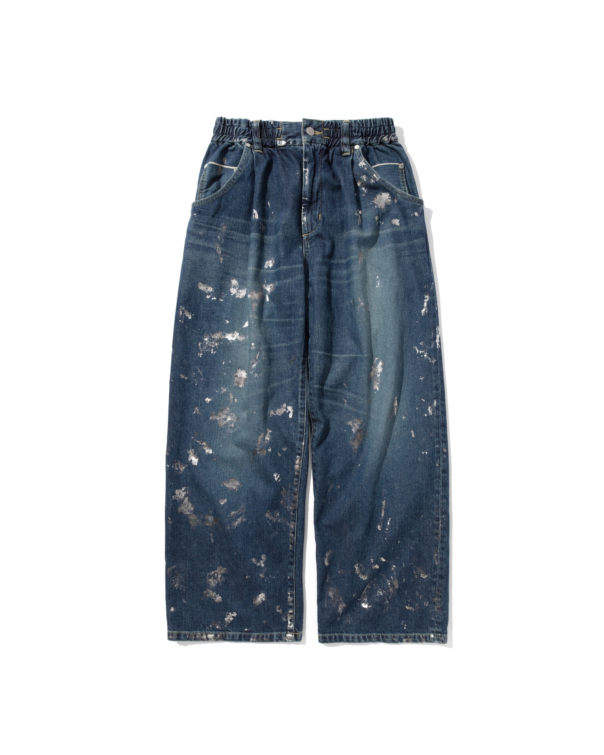 SILVER PRINT VINTAGE WASH SELVEDGE DENIM WIDE PANTS