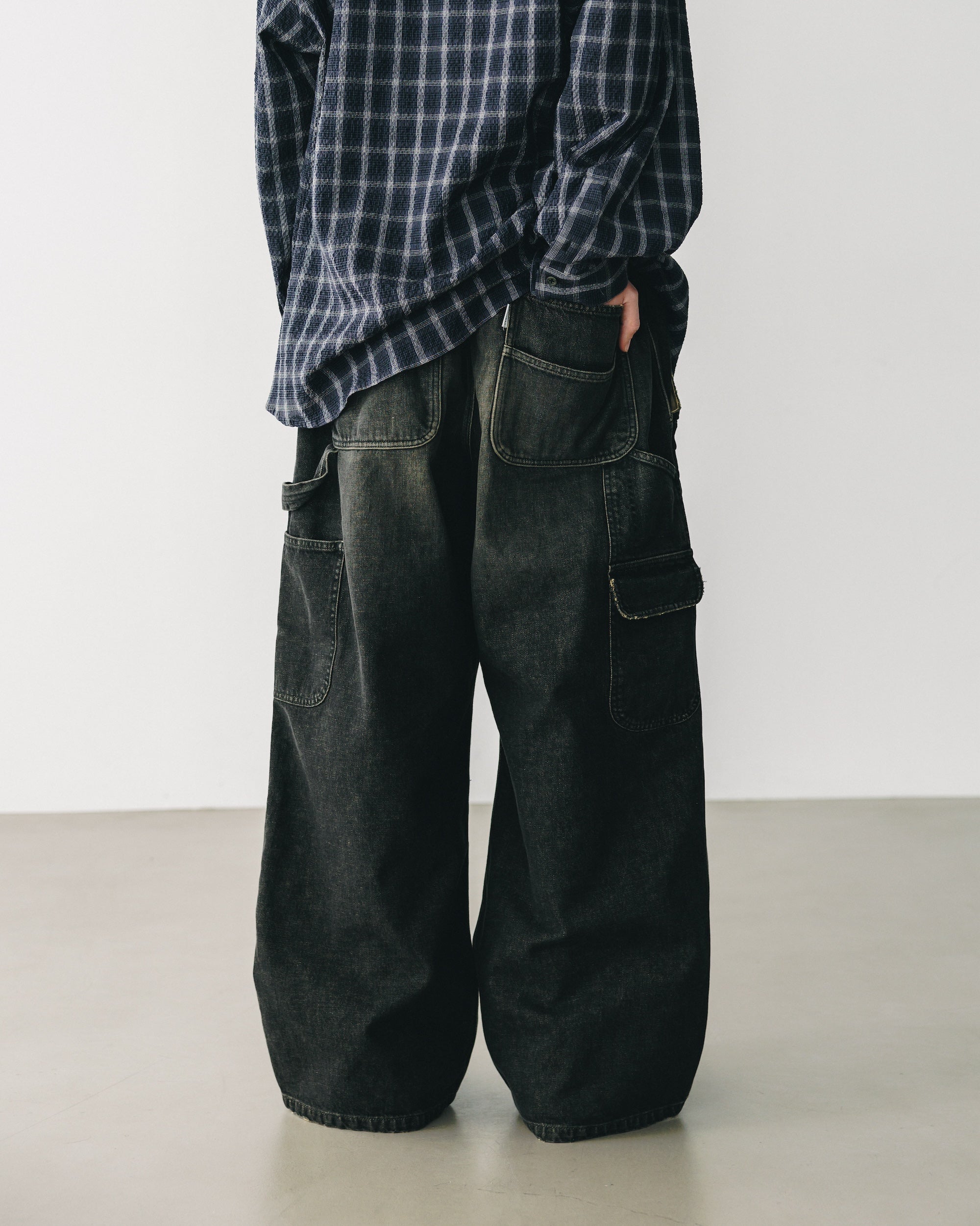 【3.8 SAT 20:00- IN STOCK】VINTAGE DYED SELVEDGE DENIM WORKER PANTS (VINTAGE BLACK)