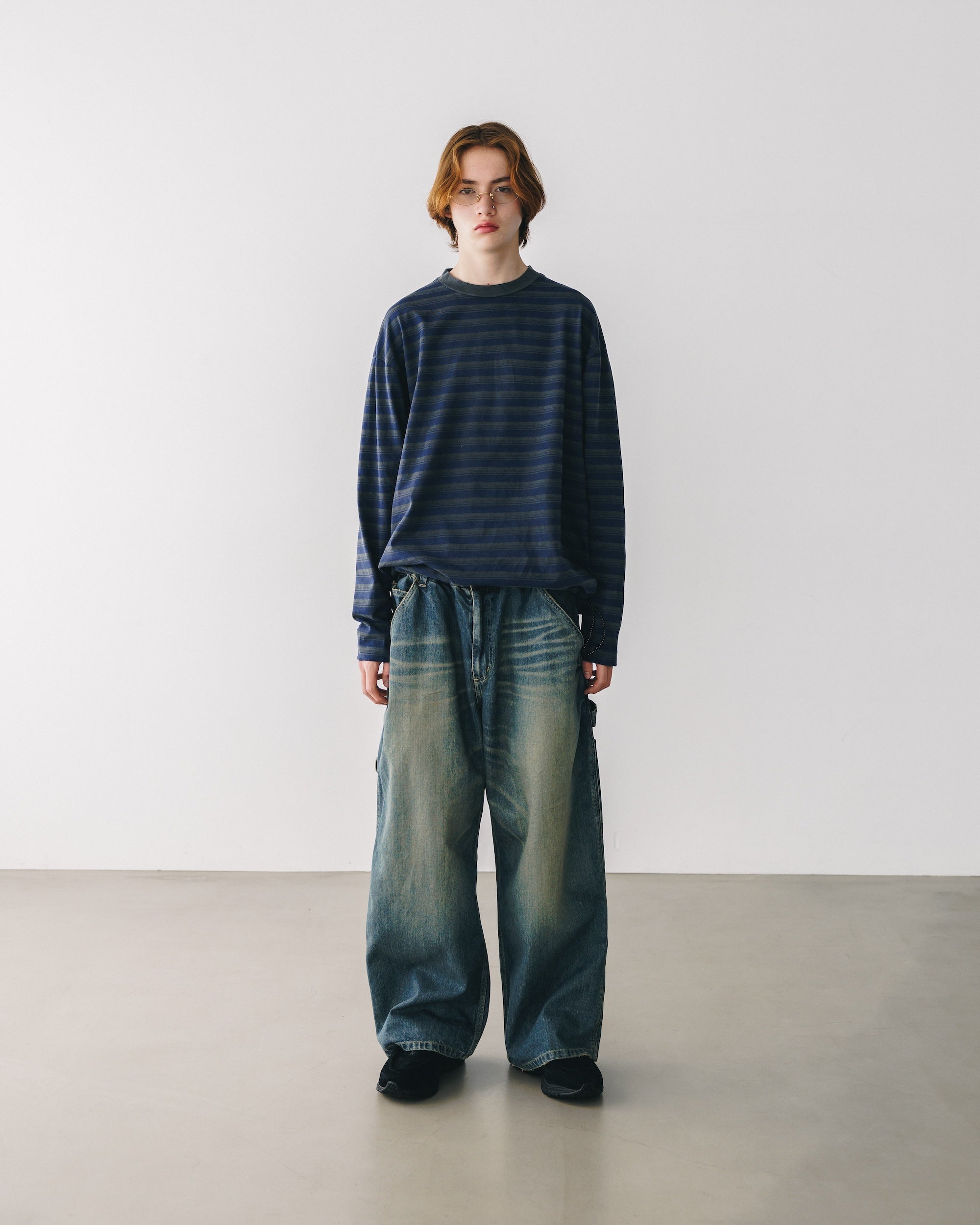【10.8 WED 20:00- IN STOCK】PIGMENT DYED MULTI STRIPED L/S T-SHIRT WITH DRAWSTRINGS