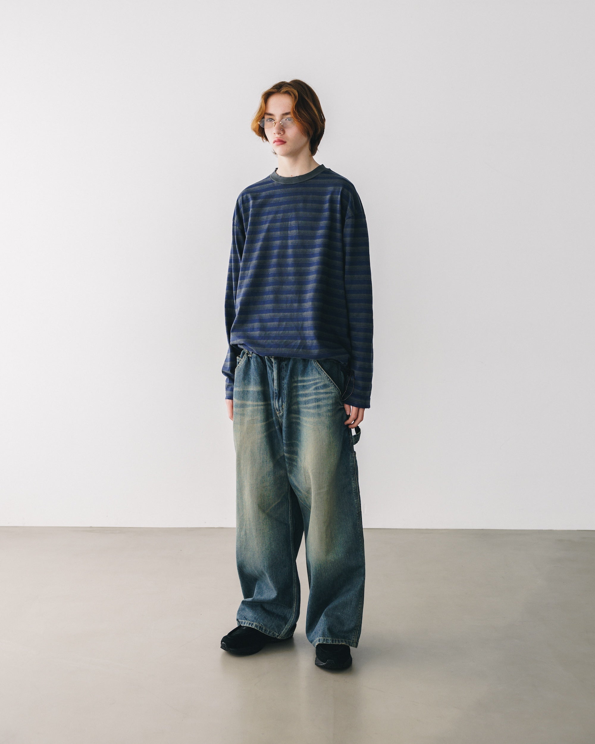 【10.8 WED 20:00- IN STOCK】PIGMENT DYED MULTI STRIPED L/S T-SHIRT WITH DRAWSTRINGS