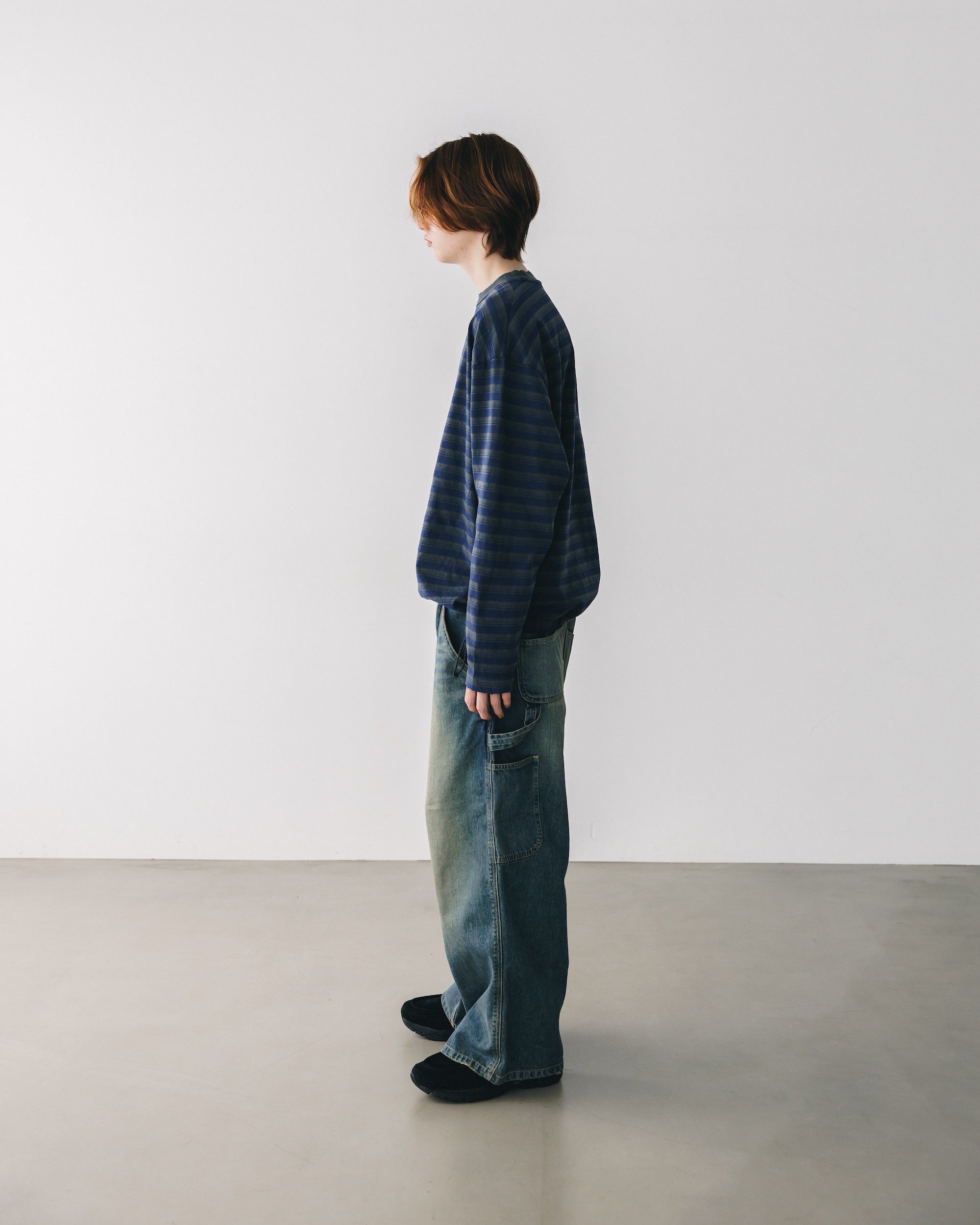 【10.8 WED 20:00- IN STOCK】PIGMENT DYED MULTI STRIPED L/S T-SHIRT WITH DRAWSTRINGS