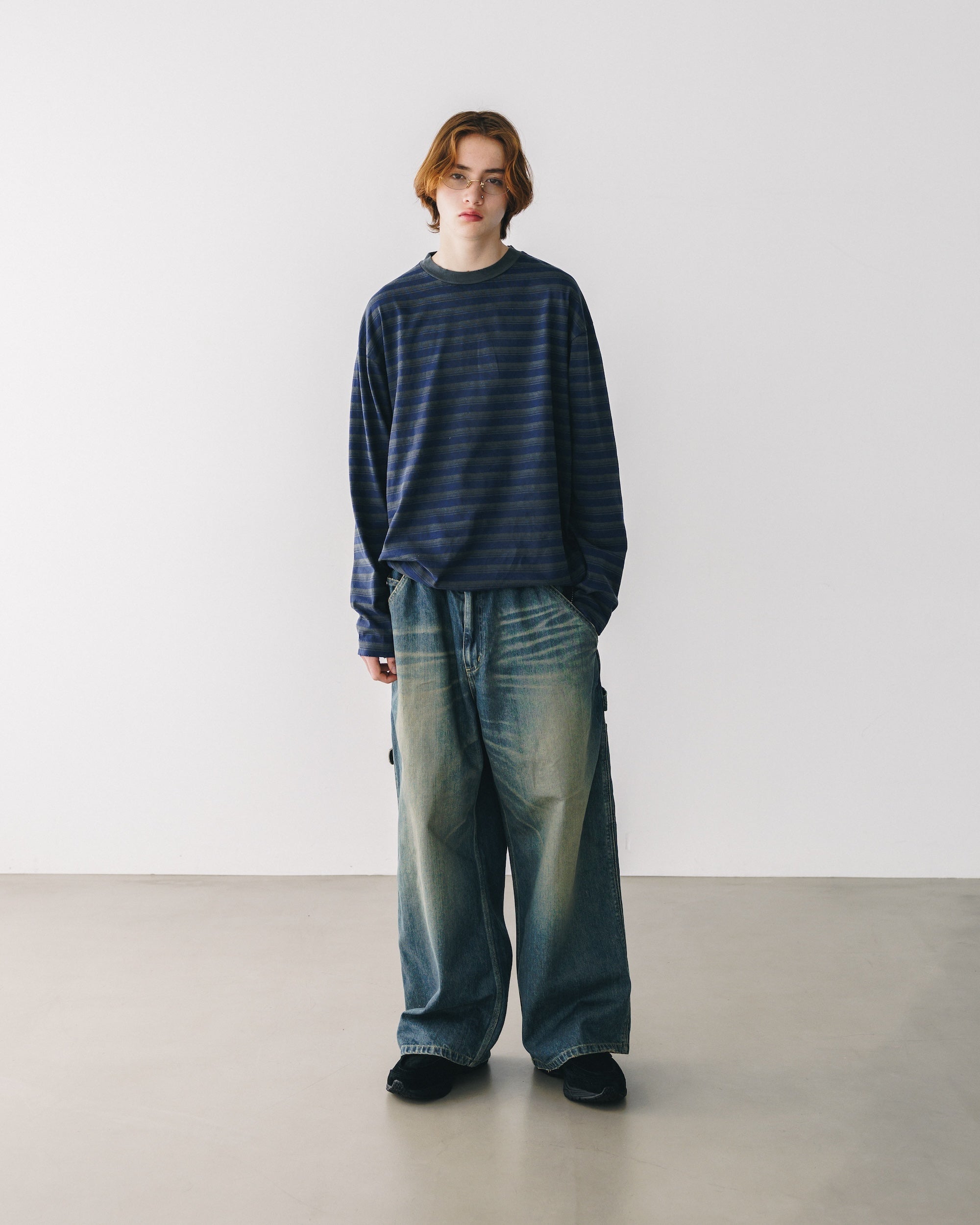 【10.8 WED 20:00- IN STOCK】PIGMENT DYED MULTI STRIPED L/S T-SHIRT WITH DRAWSTRINGS