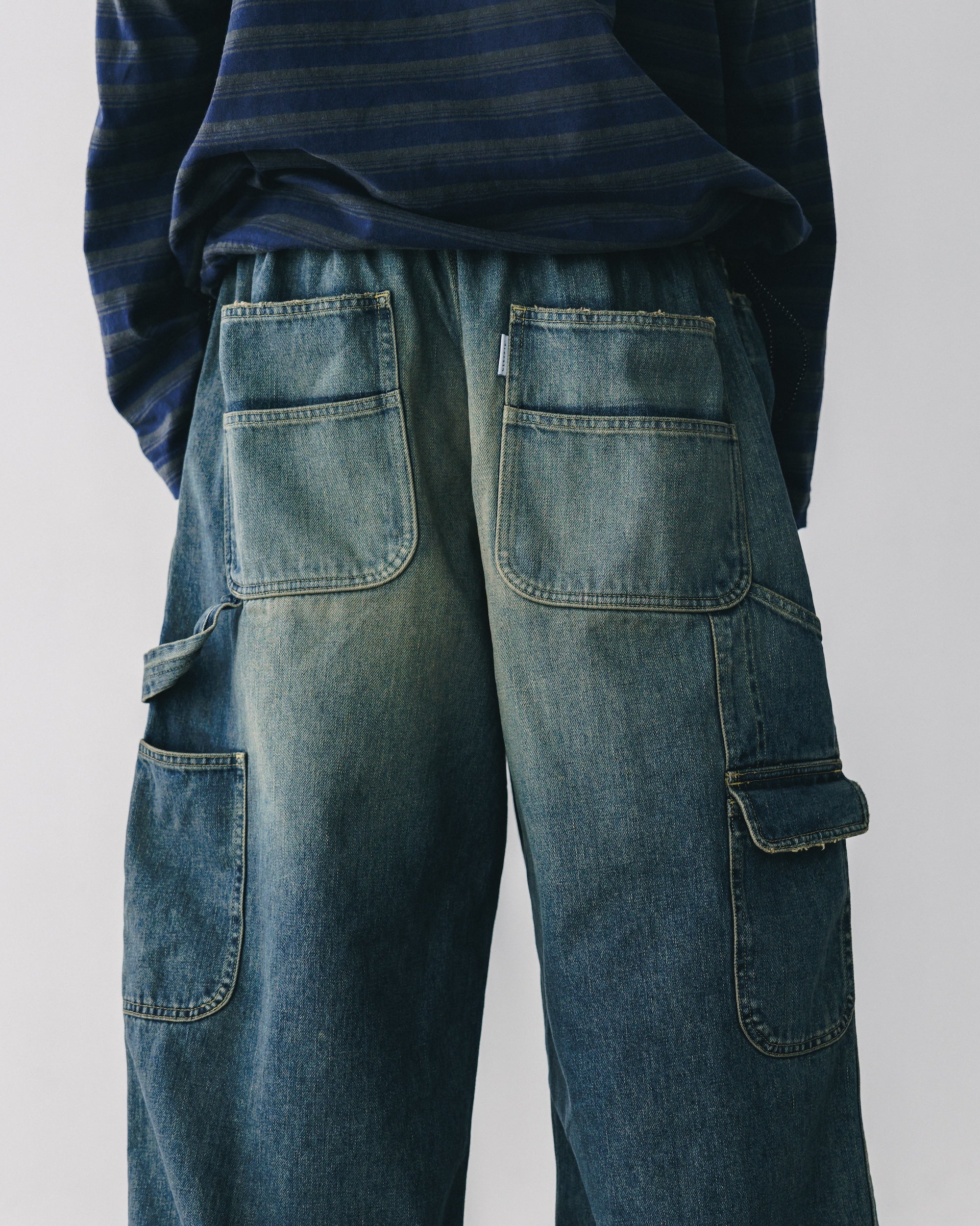 【3.8 SAT 20:00- IN STOCK】VINTAGE DYED SELVEDGE DENIM WORKER PANTS (VINTAGE INDIGO)