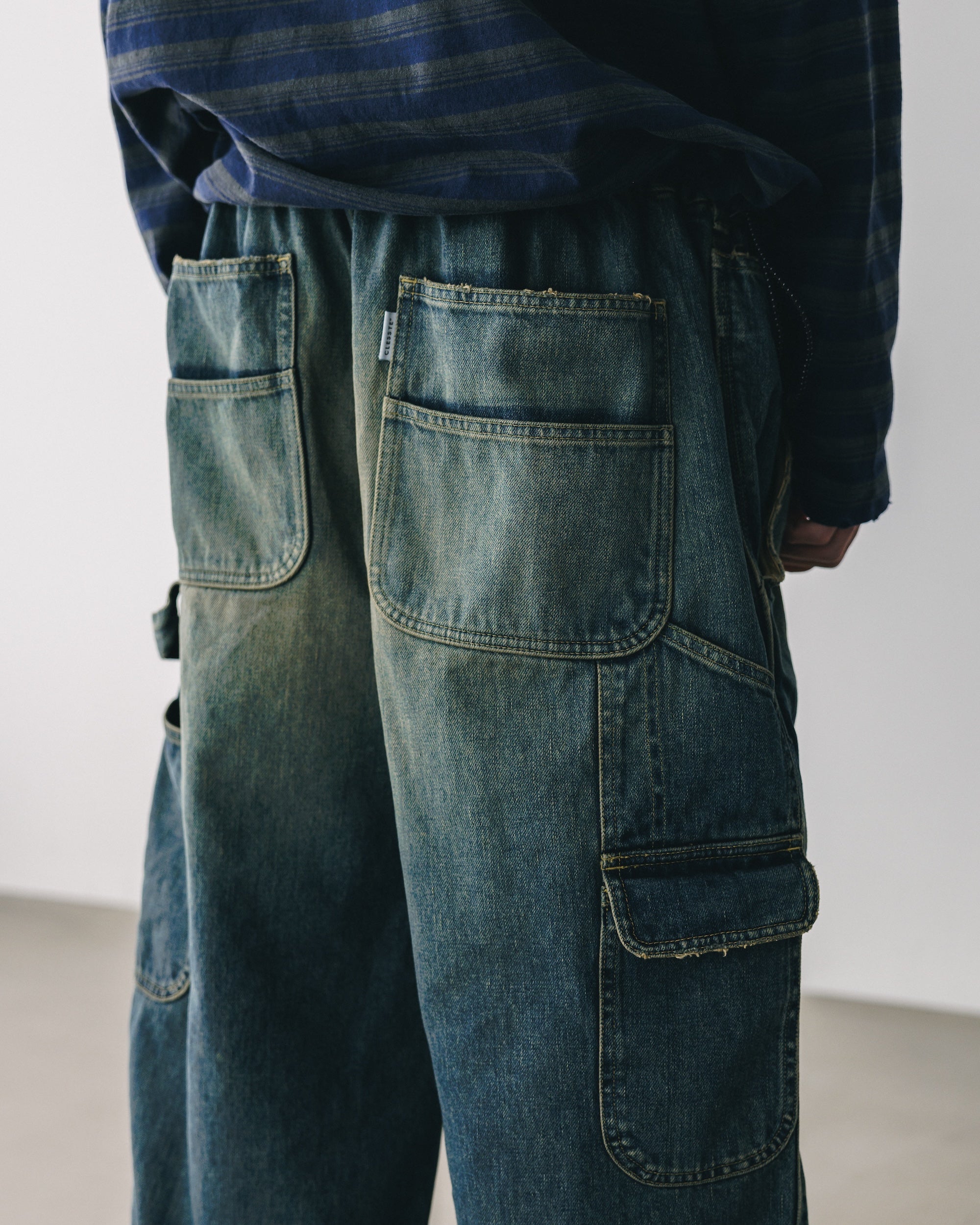 【3.8 SAT 20:00- IN STOCK】VINTAGE DYED SELVEDGE DENIM WORKER PANTS (VINTAGE INDIGO)