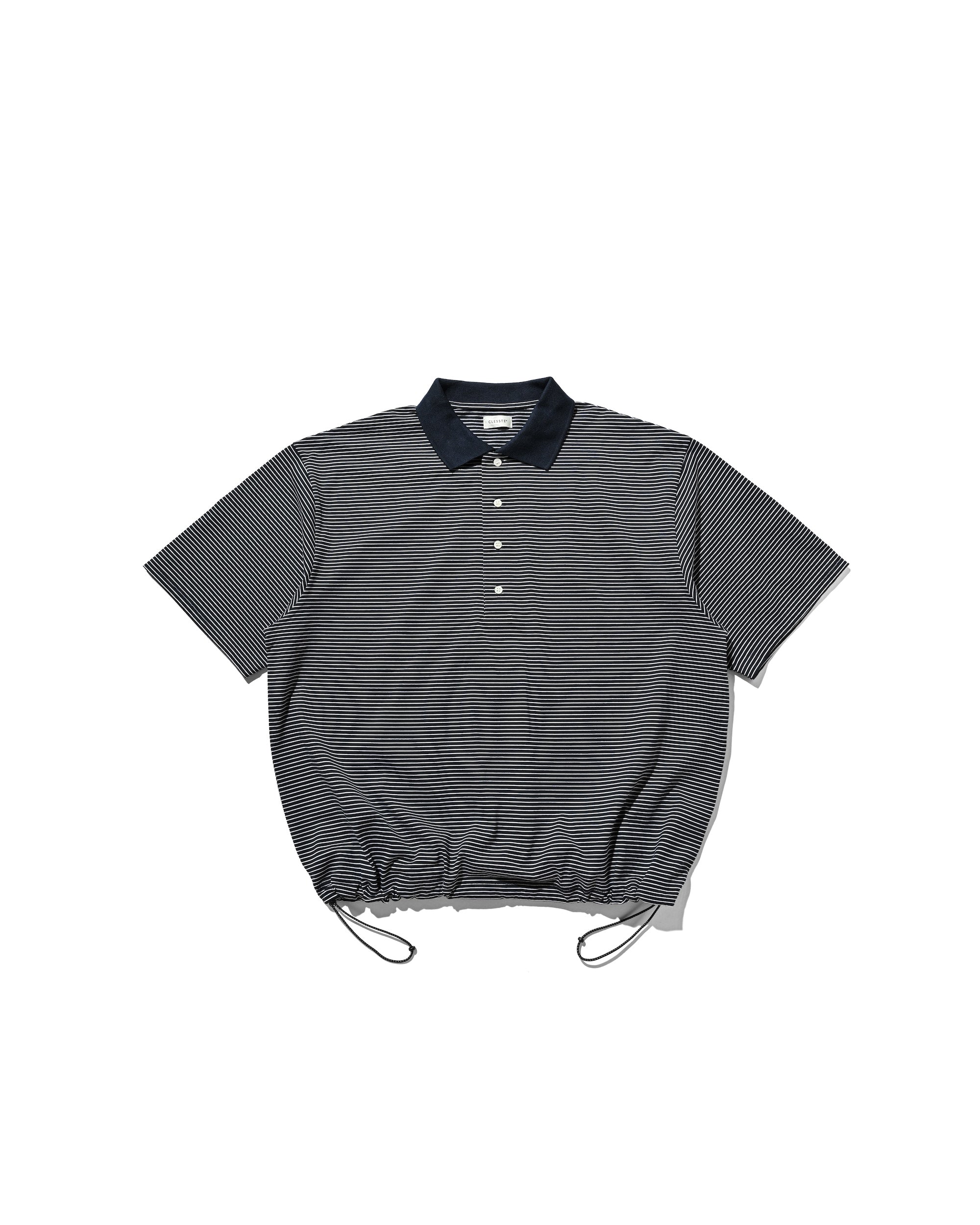 【7.12 SAT 20:00- IN STOCK】STRIPED S/S POLO WITH DRAWSTRINGS (NAVY×WHITE)