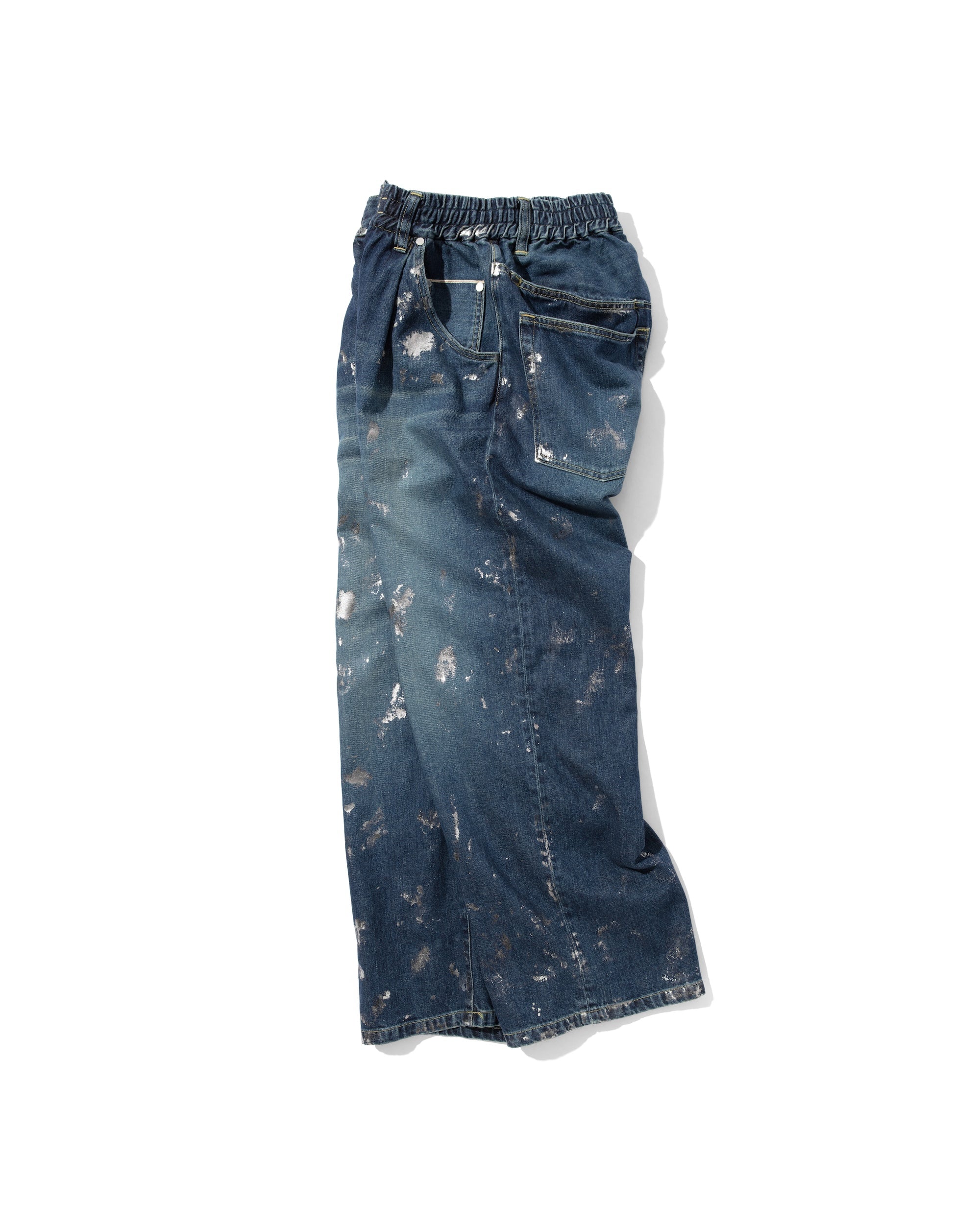 SILVER PRINT VINTAGE WASH SELVEDGE DENIM WIDE PANTS