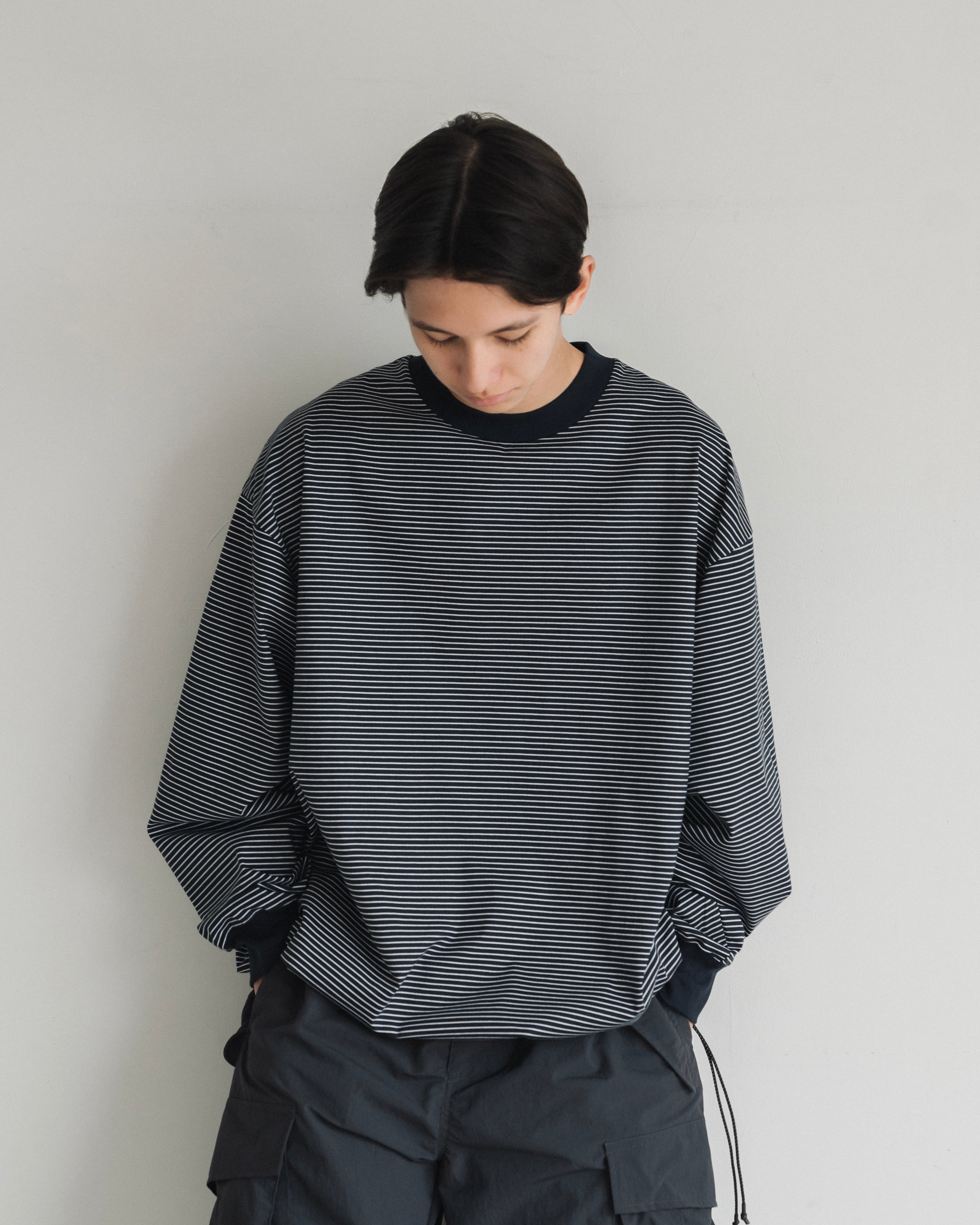 STRIPED MASSIVE L/S T-SHIRT WITH DRAWSTRINGS.