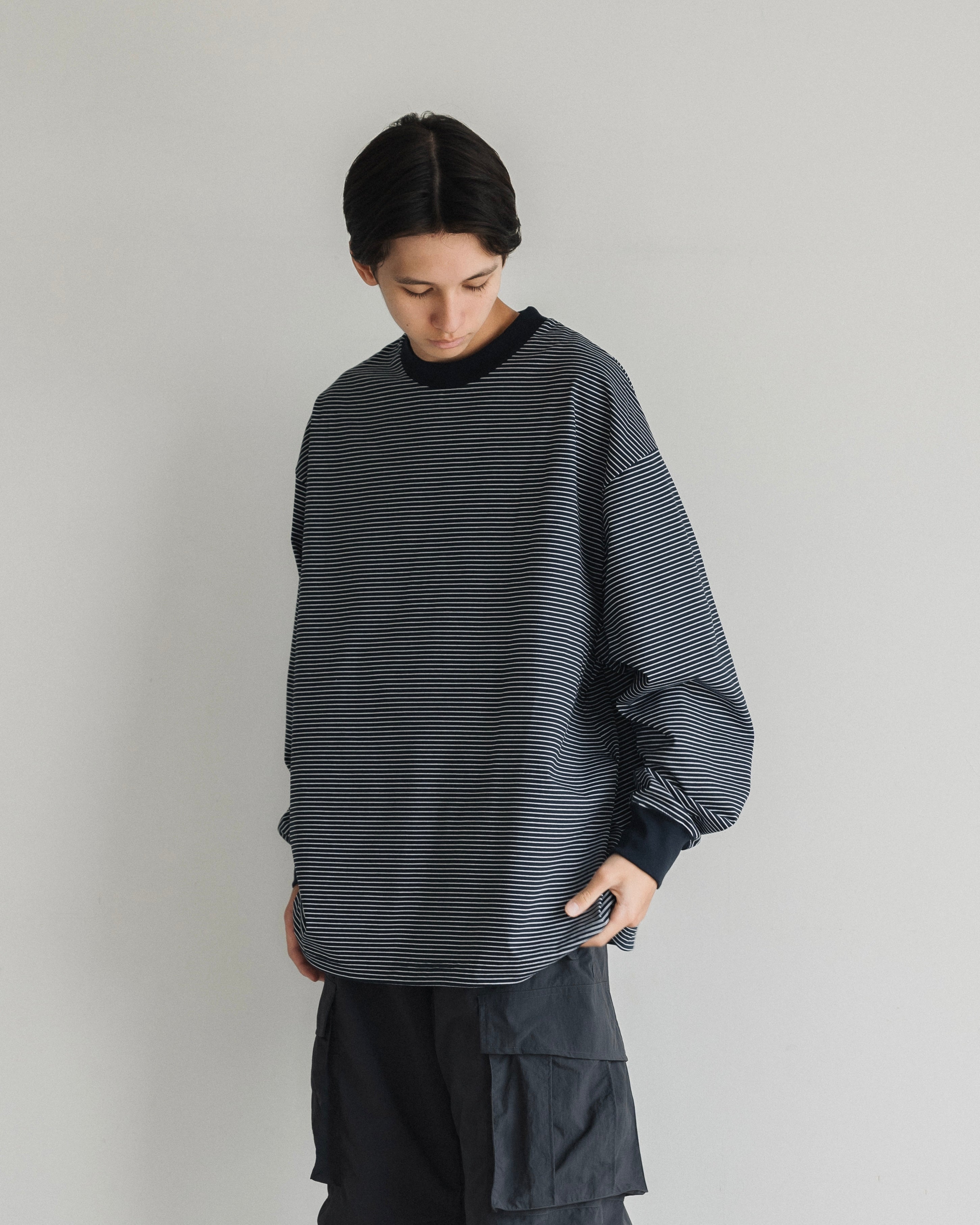 STRIPED MASSIVE L/S T-SHIRT WITH DRAWSTRINGS.